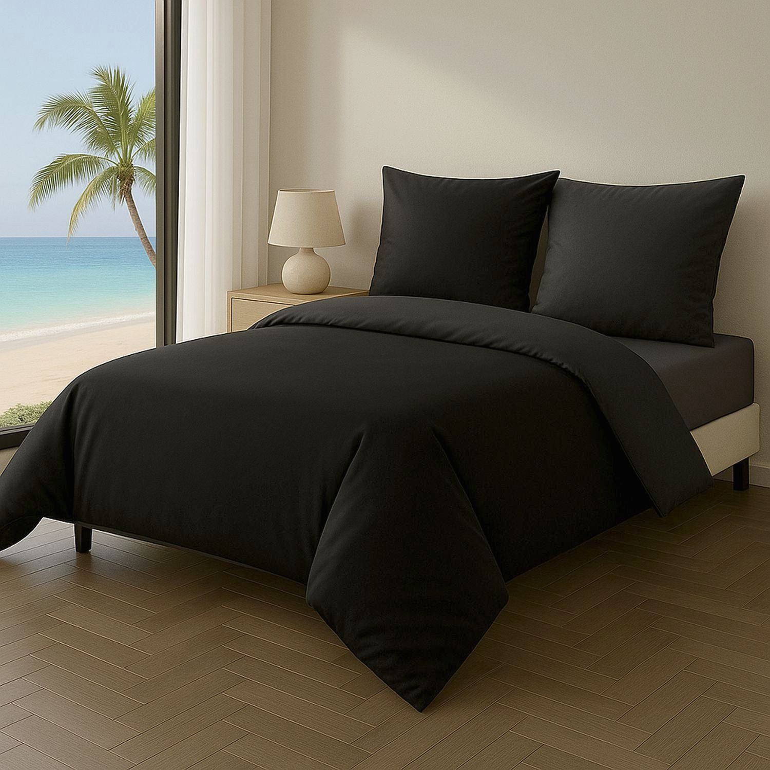 Leonado Vicenti Bettwäsche Luxus Satin-Bettwäsche aus 100 % Baumwolle, Satin, 4 teilig, Wendebettwäsche, hochwertig, dezenter Glanz, Unifarben, Anthrazit
