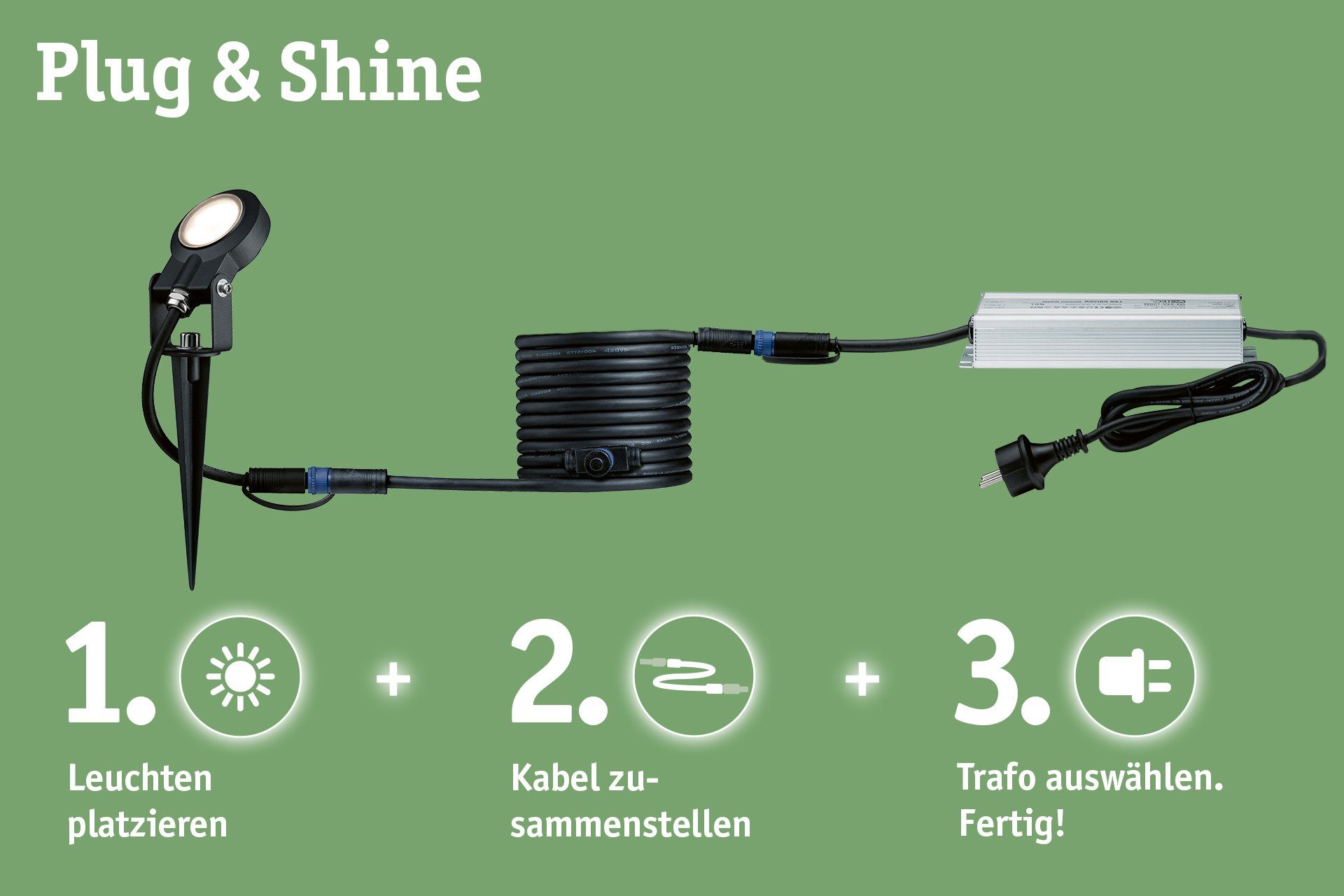 LED-Modul, Plug Plug LED 3000K Gartenleuchte 260lm Paulmann Shine, 24V fest & Warmweiß, IP67 & Shine, LED integriert,