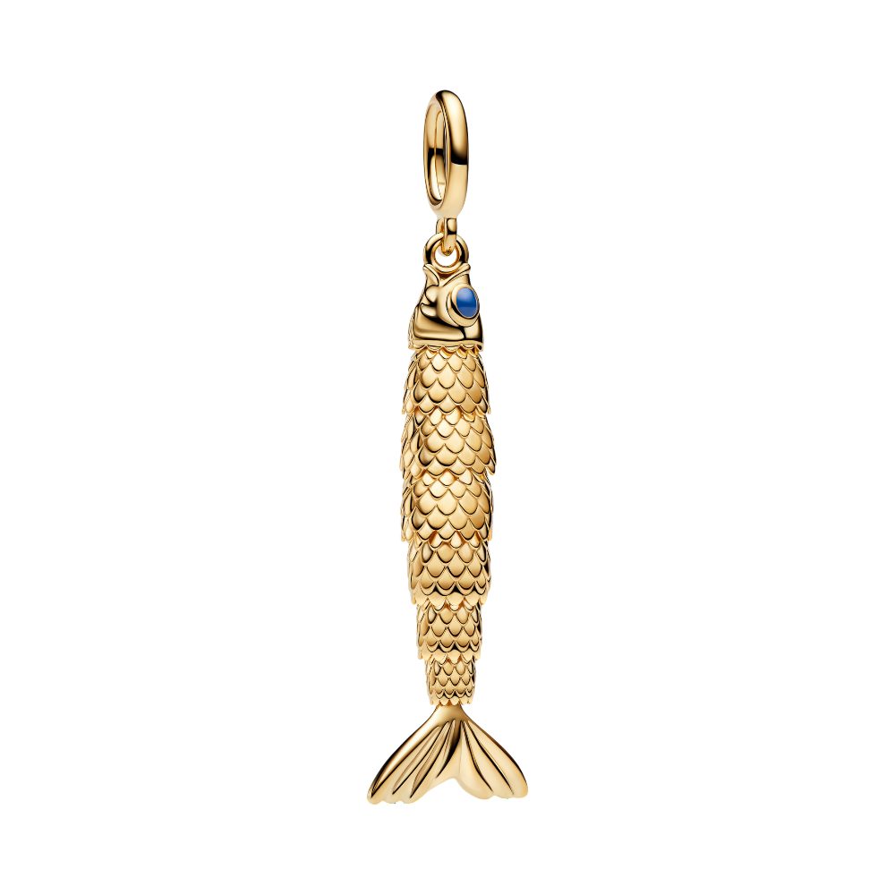 Pandora Charm-Einhänger 764686C01, Vergoldet, Fisch, Emaille, Blau