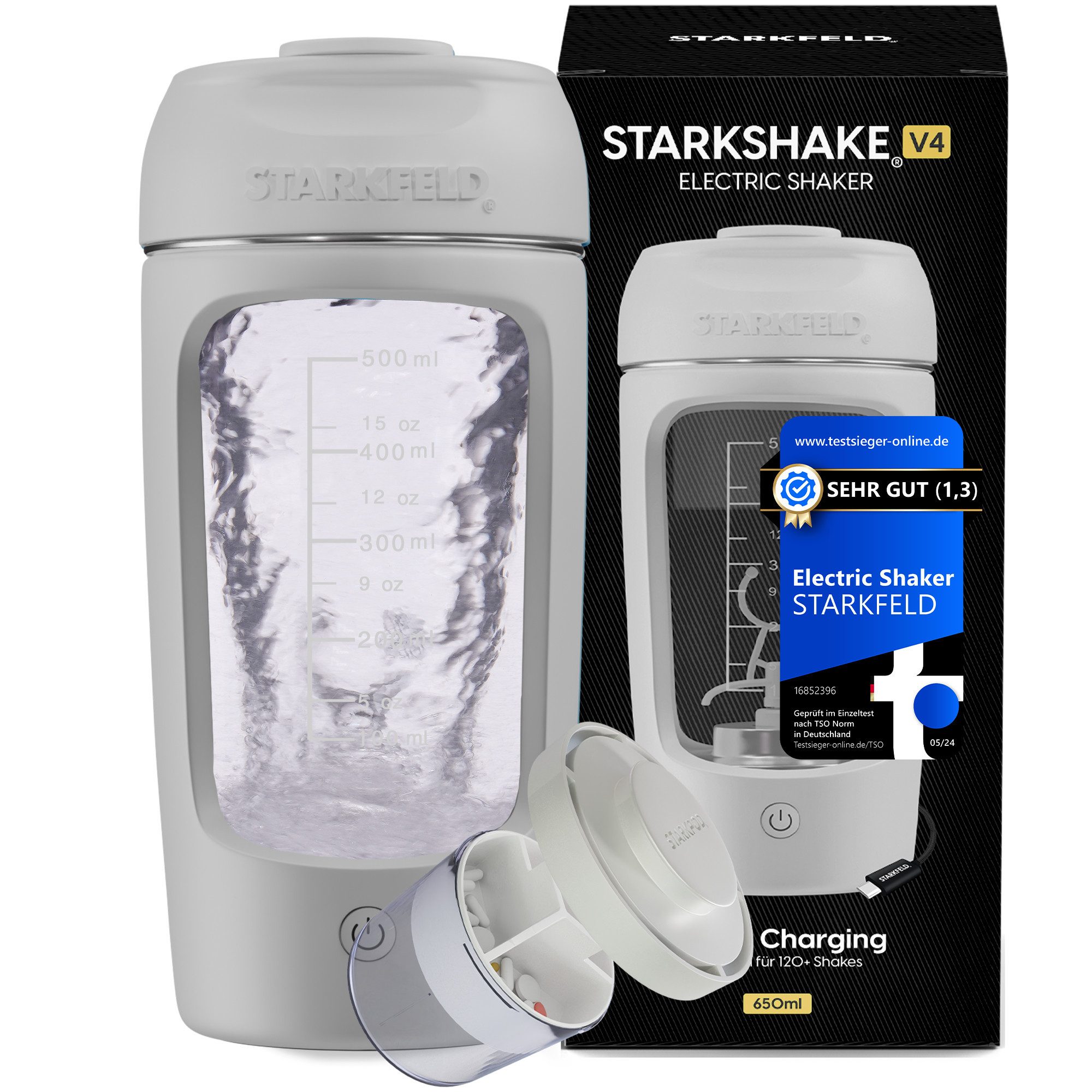 STARKFELD Elektrischer Shaker STARKSHAKE® V4 – „ausgeziechnet als bester elektrischer Shaker“, 30 W, 650 ml, Selbstreinigend