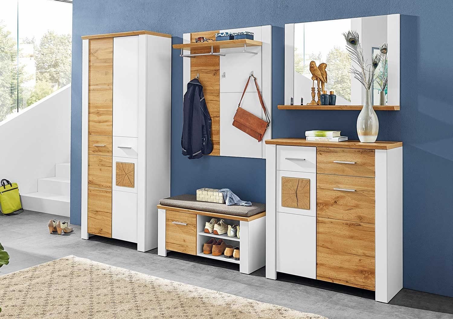 Vito Garderobenschrank MATERIO, B 80 x H 198 cm, Weiß matt, Eiche Altholz Dekor, 2 Türen mit Soft-Close-Funktion