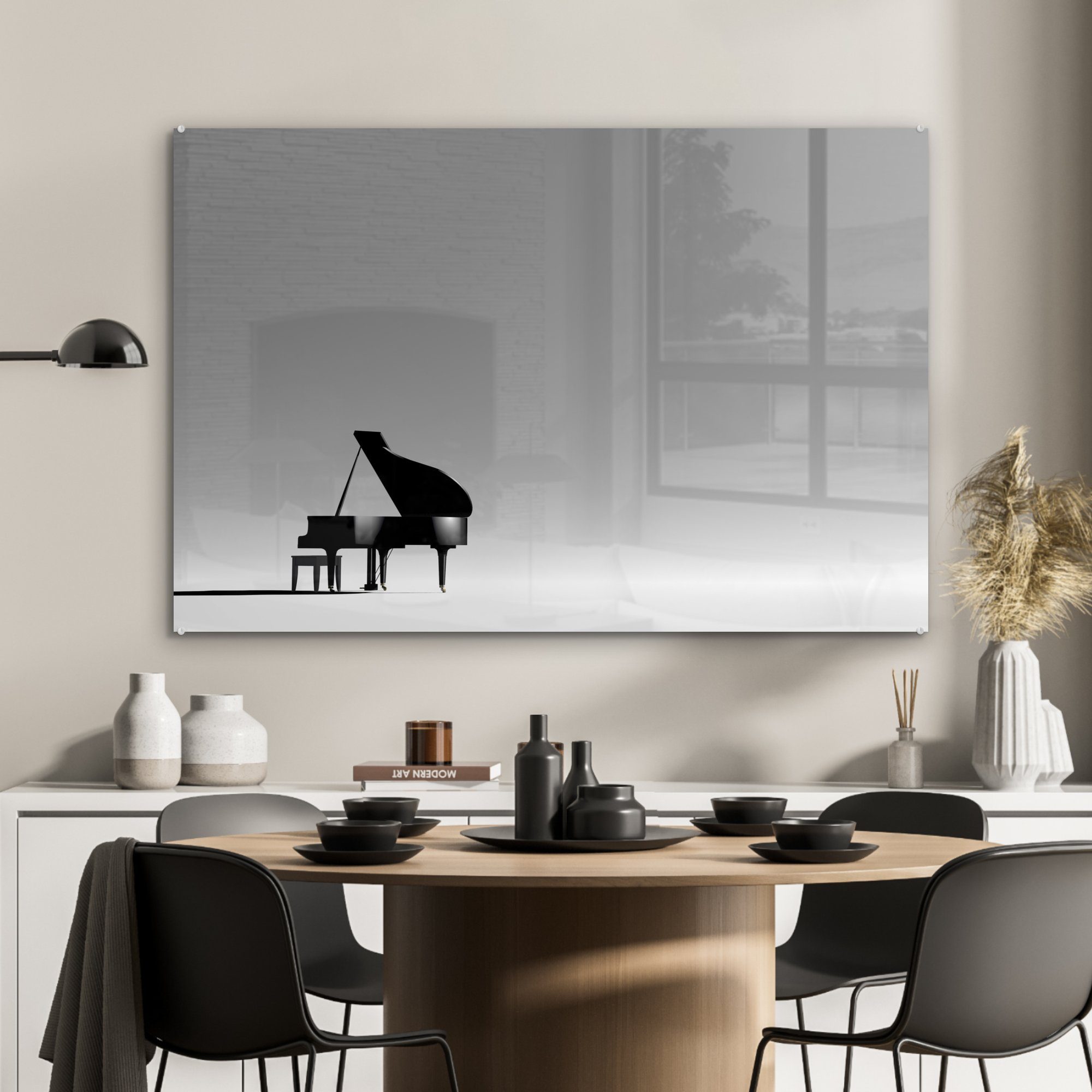 St), Acrylglasbild Raum, Klavier grauen MuchoWow Ein (1 & Schlafzimmer in einem Acrylglasbilder Wohnzimmer