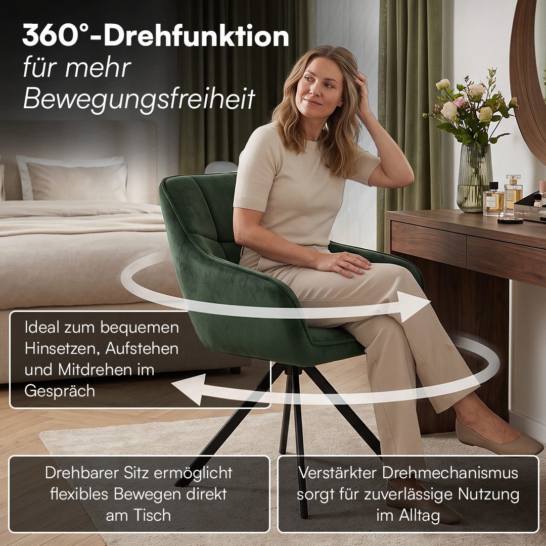 skølm Esszimmerstuhl Sköll Drehstuhl mit Samt-Bezug (6er Set, dunkelgrün, bis 150 kg), Küchenstuhl, höhenverstellbar & drehbar, verfügbar als 2er/4er Set – Bild 2 von 5