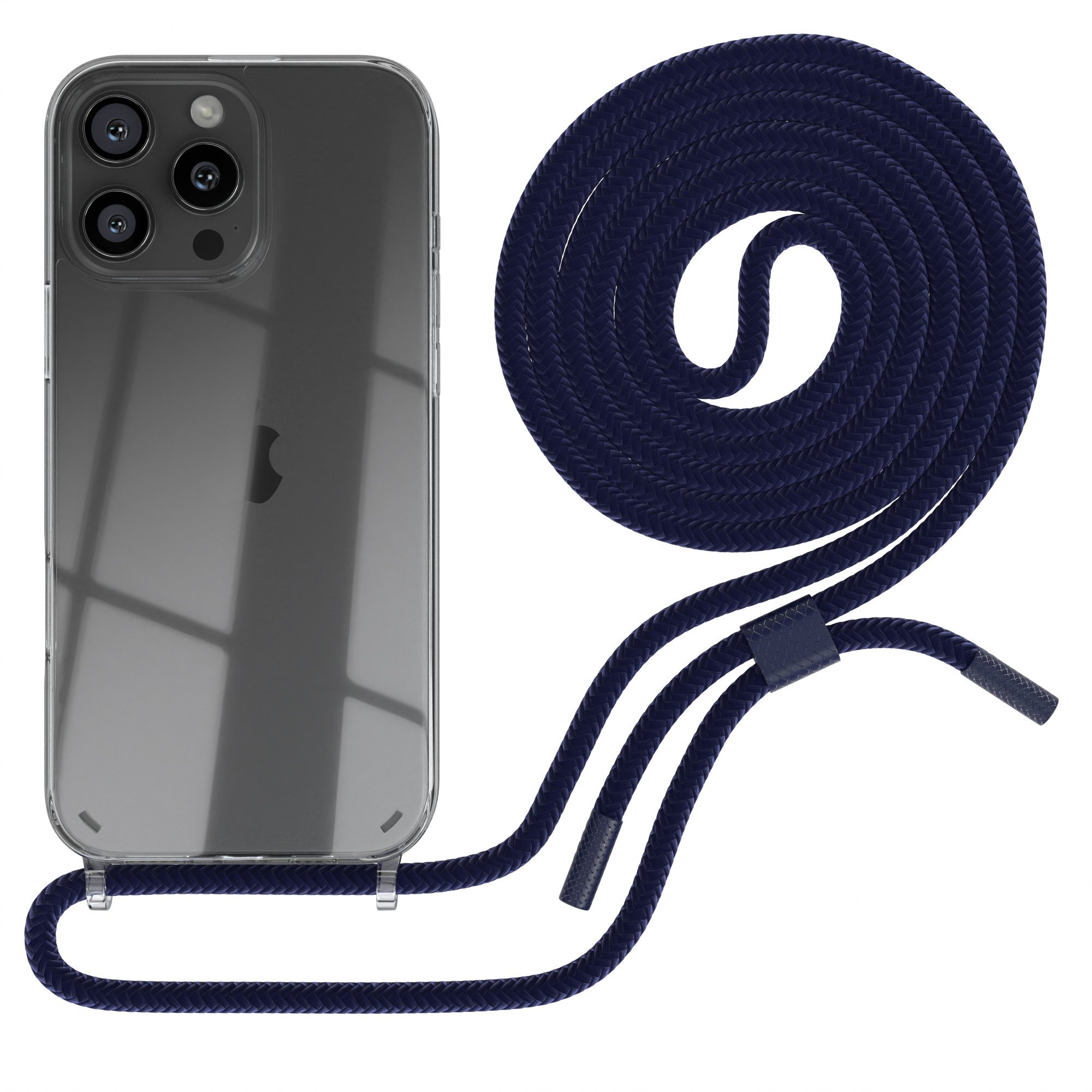 EAZY CASE Handykette Silikon Kette Unifarbe für iPhone 16 Pro Max 6,9 Zoll, Handytasche durchsichtige Silikon Hülle mit breitem Umhängeband Blau