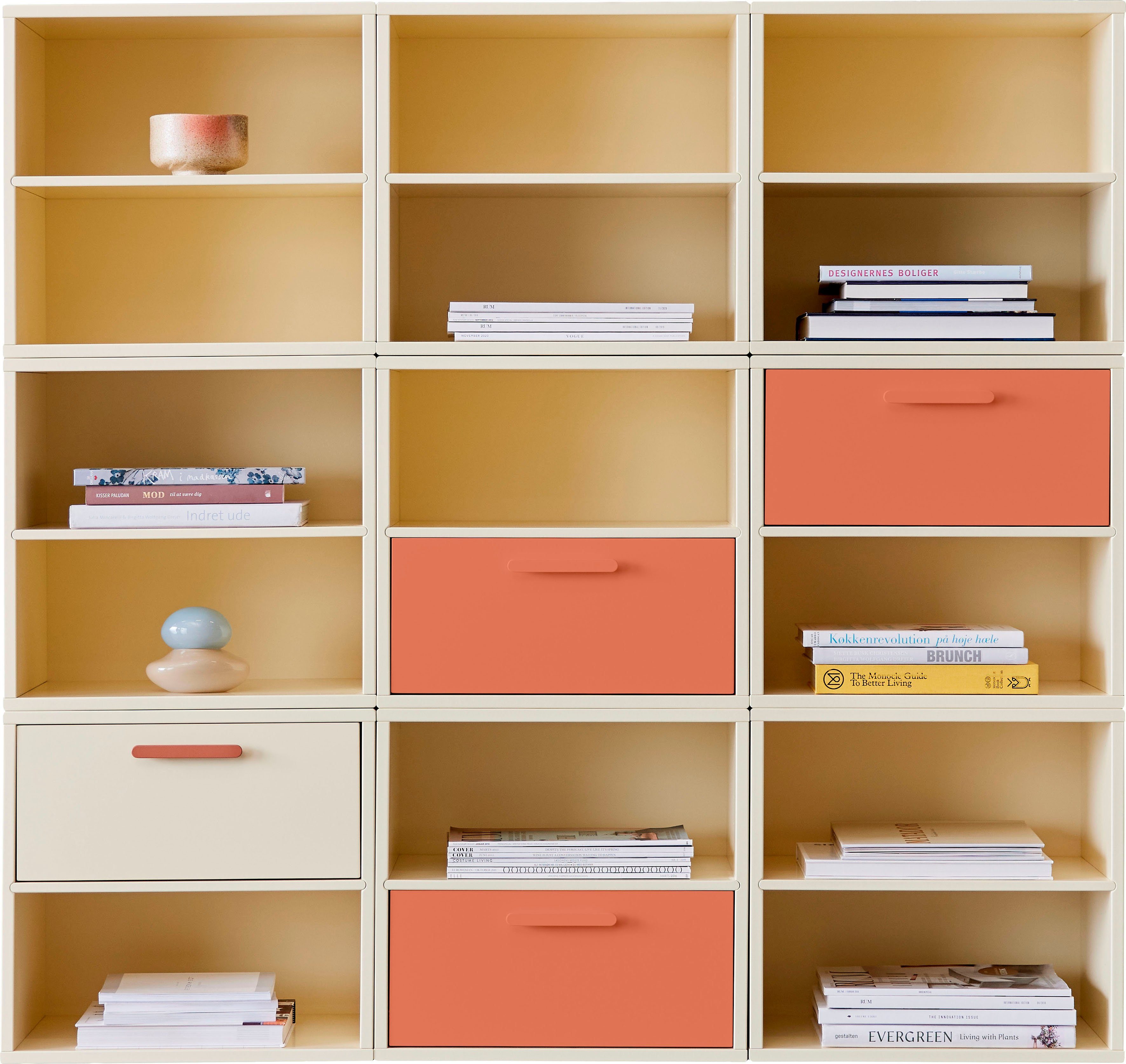 Hammel Furniture Bücherregal Keep by Hammel, aus 9 Modulen, mit 4 unterschiedl.farbenen Schubladen, Breite 136,2 cm | Bücherschränke