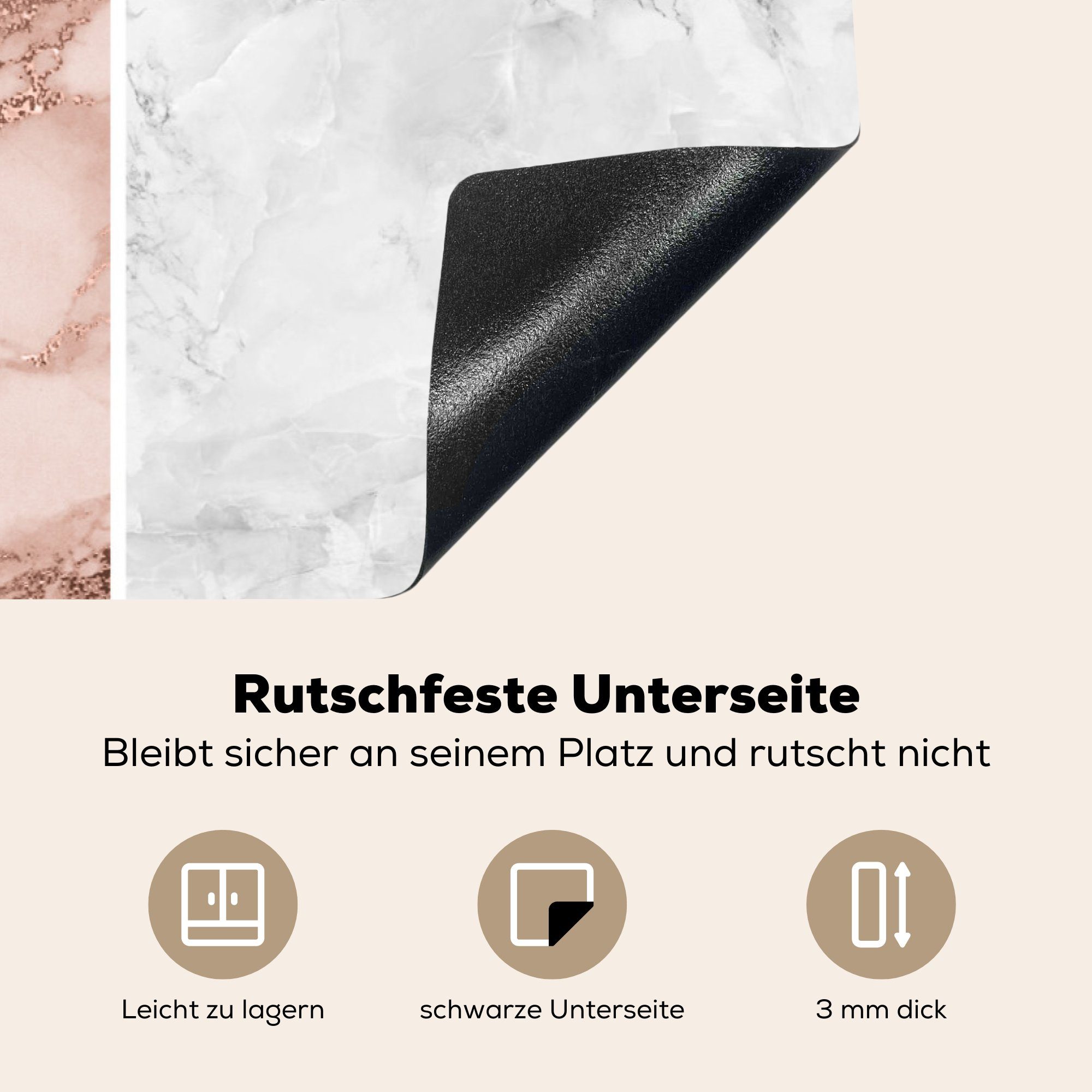 MuchoWow Luxus, cm, Induktionskochfeld die 81x52 - (1 Herdblende-/Abdeckplatte - Ceranfeldabdeckung Marmor küche, Rose tlg), Schutz Vinyl, für
