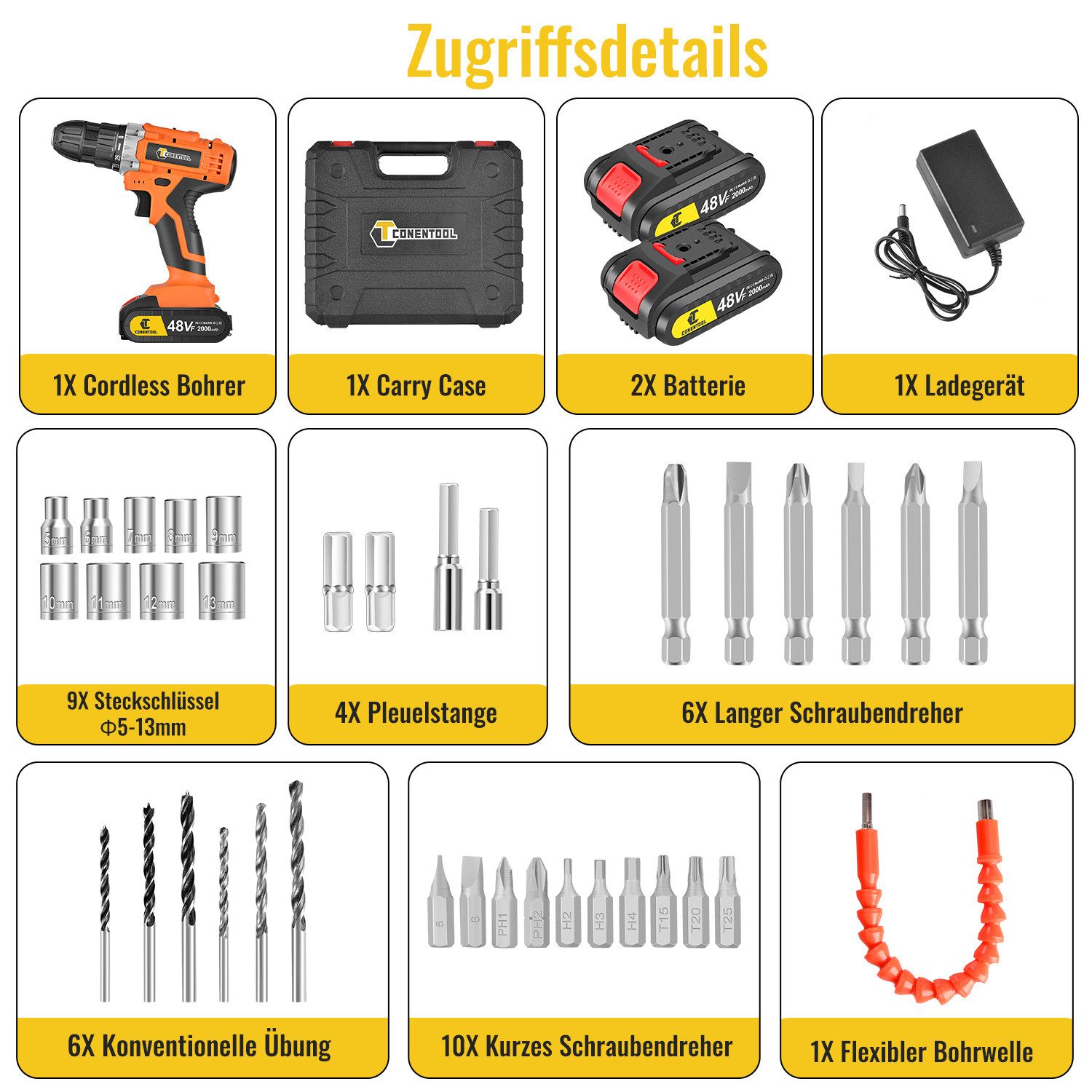 CONENTOOL Akku-Schraubendreher Akkuschrauber Schraubendreher Set, 1850,00 günstig online kaufen