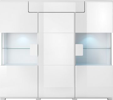 INOSIGN Highboard Toledo,Breite 147,5cm,trendige Hochkommode mit 3Türen und Schublade, Hochschrank mit Glas-Partien,stylische Hochglanzfronten