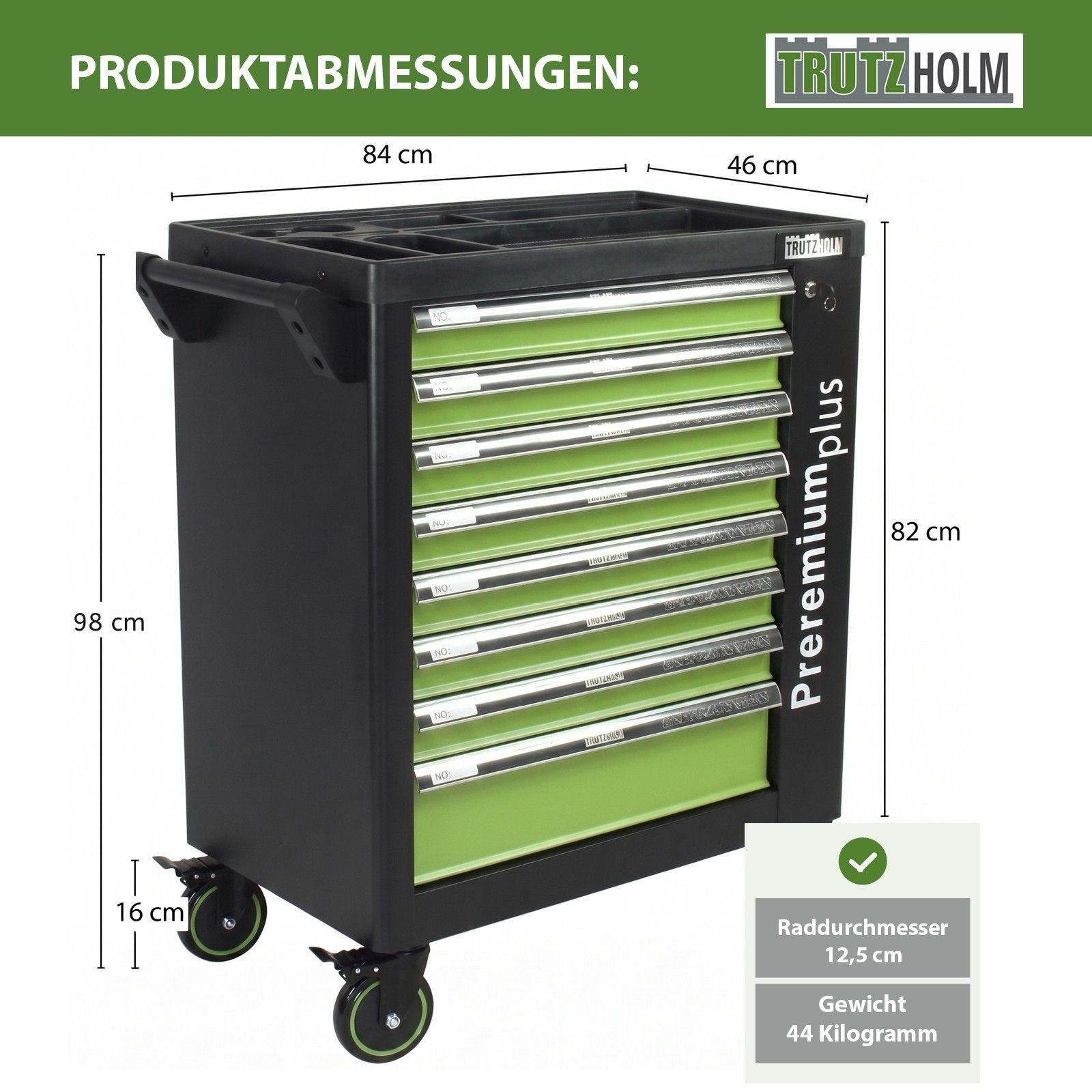 TRUTZHOLM Werkstattwagen Premium Plus unbestückt 84x74cm Vollauszug Interlock Seitentür Stahl, ohne Werkzeug, Seitentür abschließbar,7 Schubladen,Softclose
