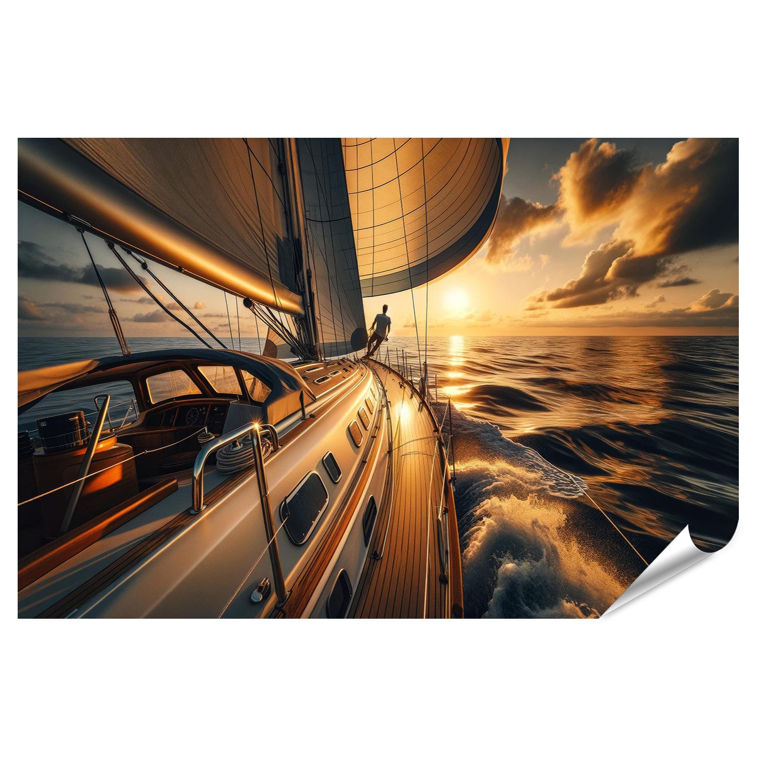Poster Segelboot kreuzt bei Sonnenuntergang