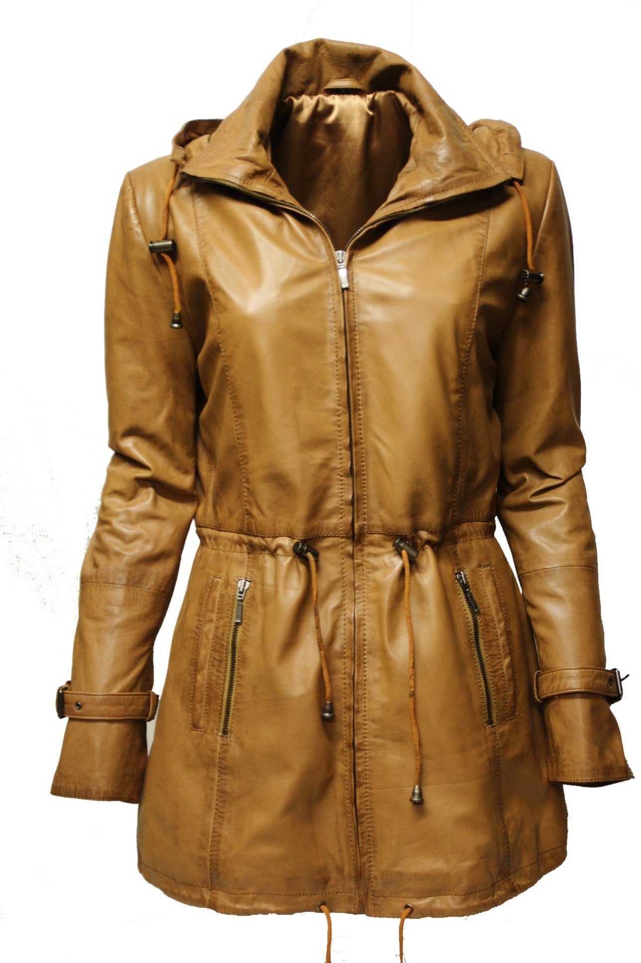 Zimmert Lederjacke Romy weiches Leder, mit abnehmbarer Kapuze Cognac