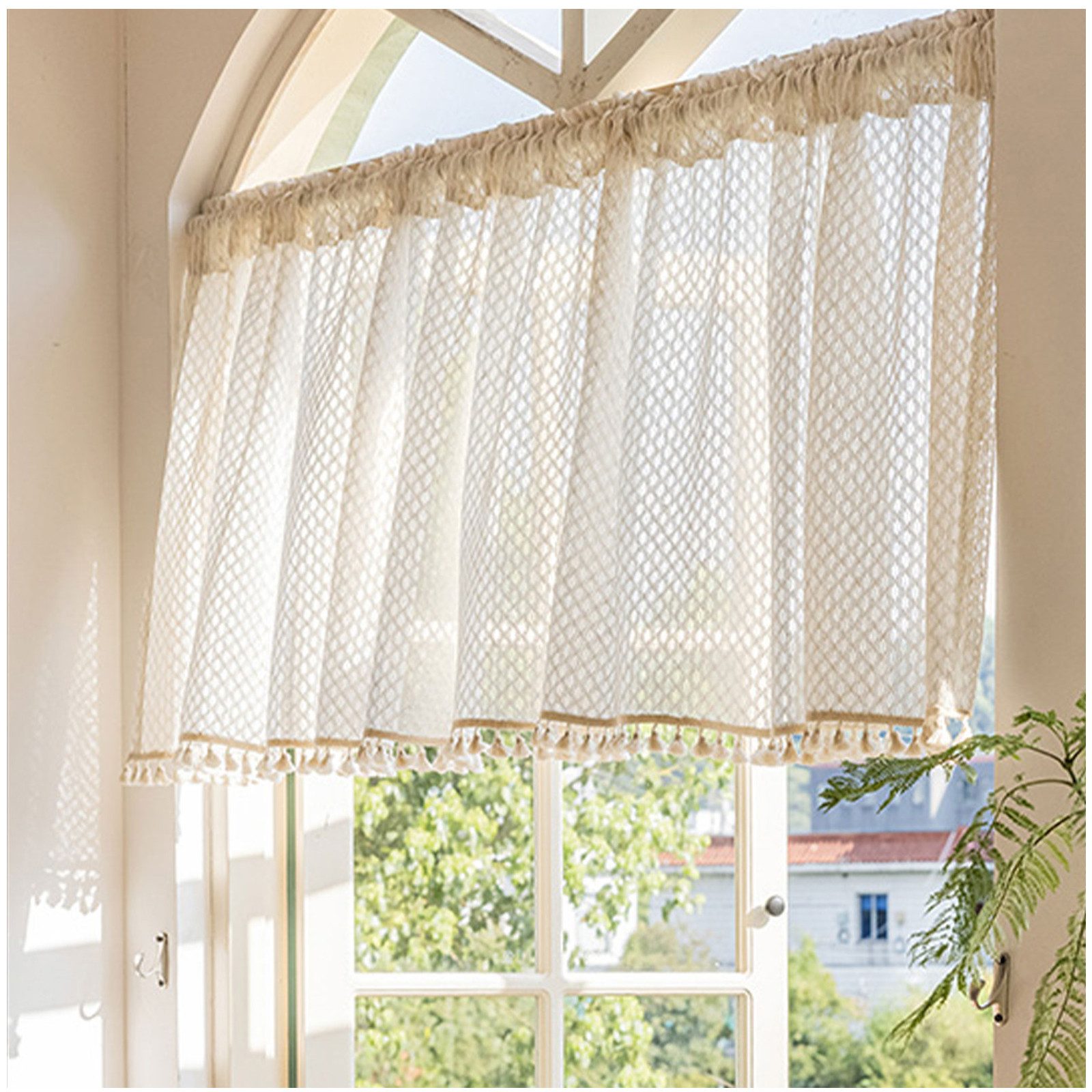 Qelus Scheibengardine Boho Vorhang Gardinen Kurz Fenster Quaste Bistrogardi günstig online kaufen