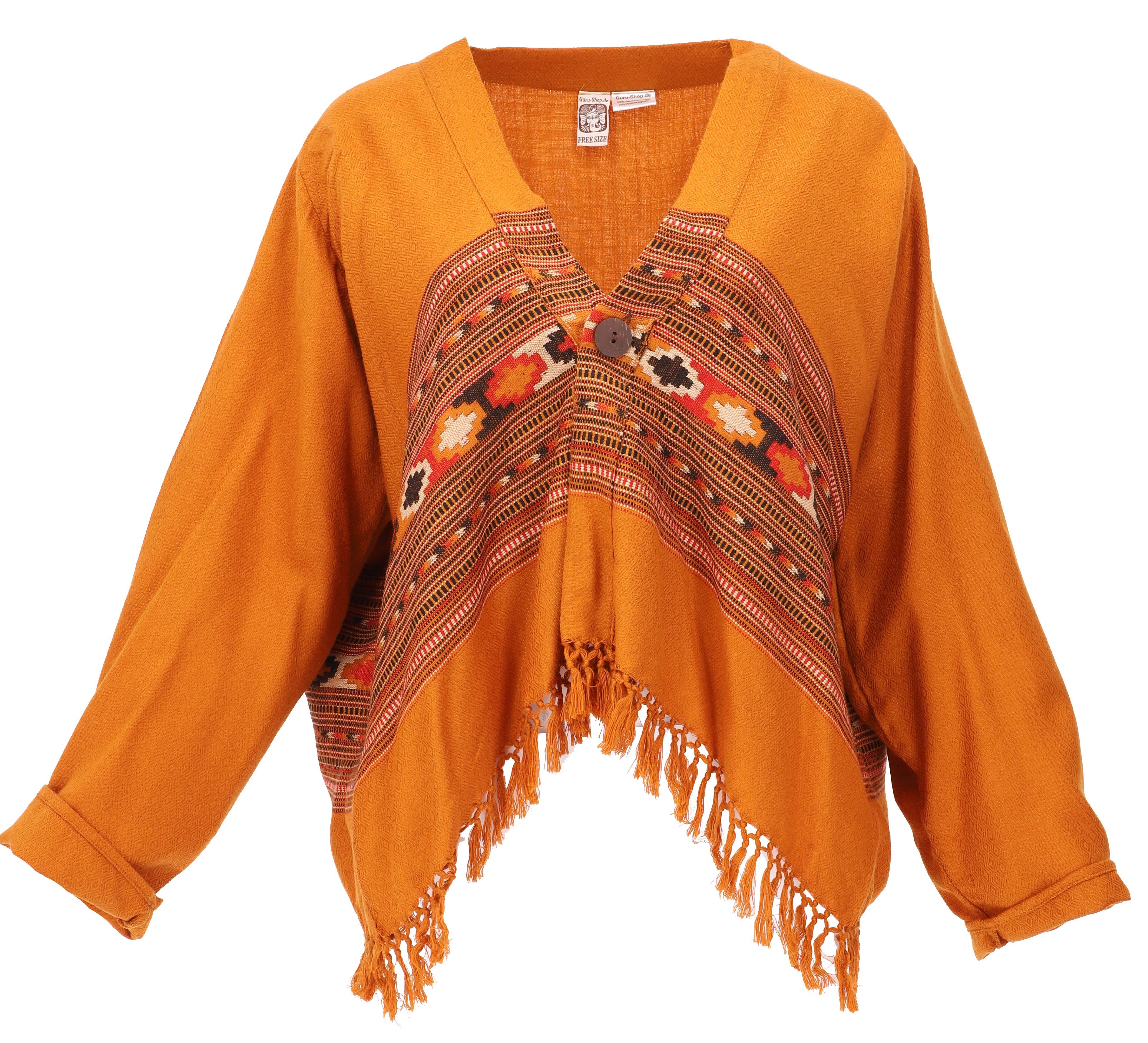 Guru-Shop Langjacke Bolero Jacke, legeres Boho Jäckchen - curry alternative Bekleidung