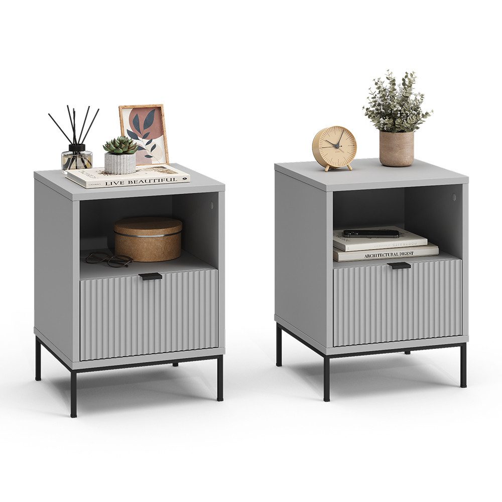 Vicco Nachtschrank Eliza, Grau, 2er Set (2-St)