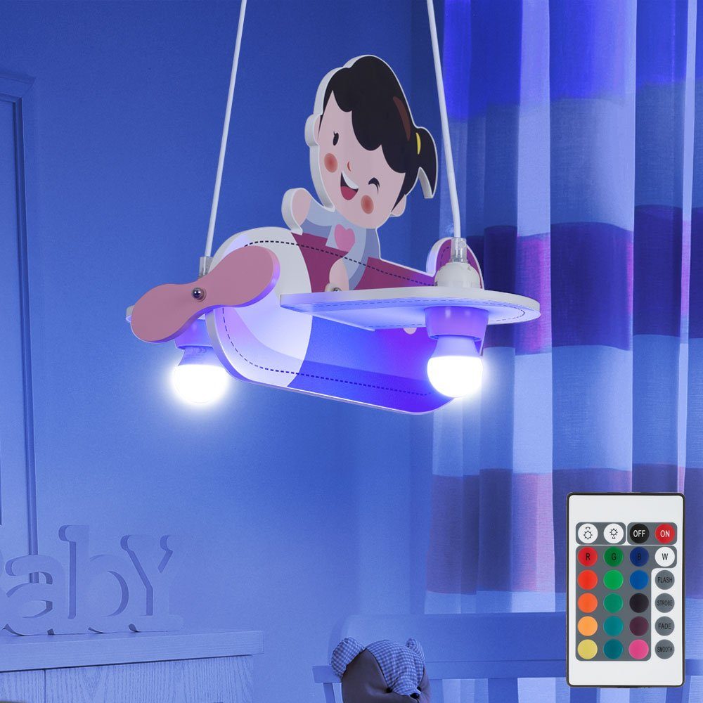 etc-shop LED Pendelleuchte, Leuchtmittel inklusive, Warmweiß, Farbwechsel, Kinder Decken Lampe Flugzeug Fernbedienung Hänge Leuchte