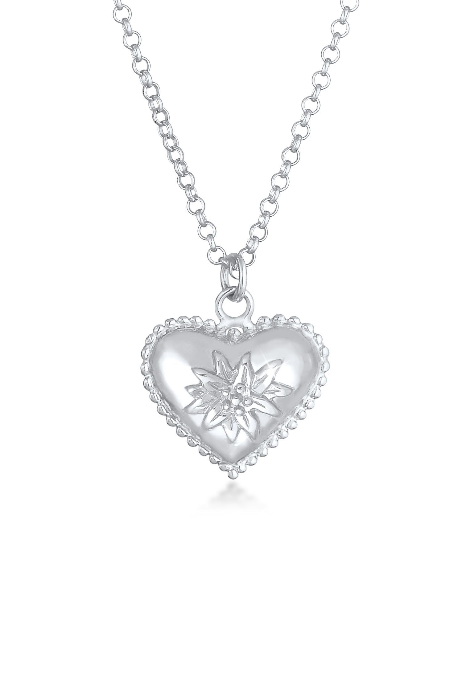 Elli Kette mit Anhänger Elli Halskette Edelweiss Herz Dirndl Look 925 Silber