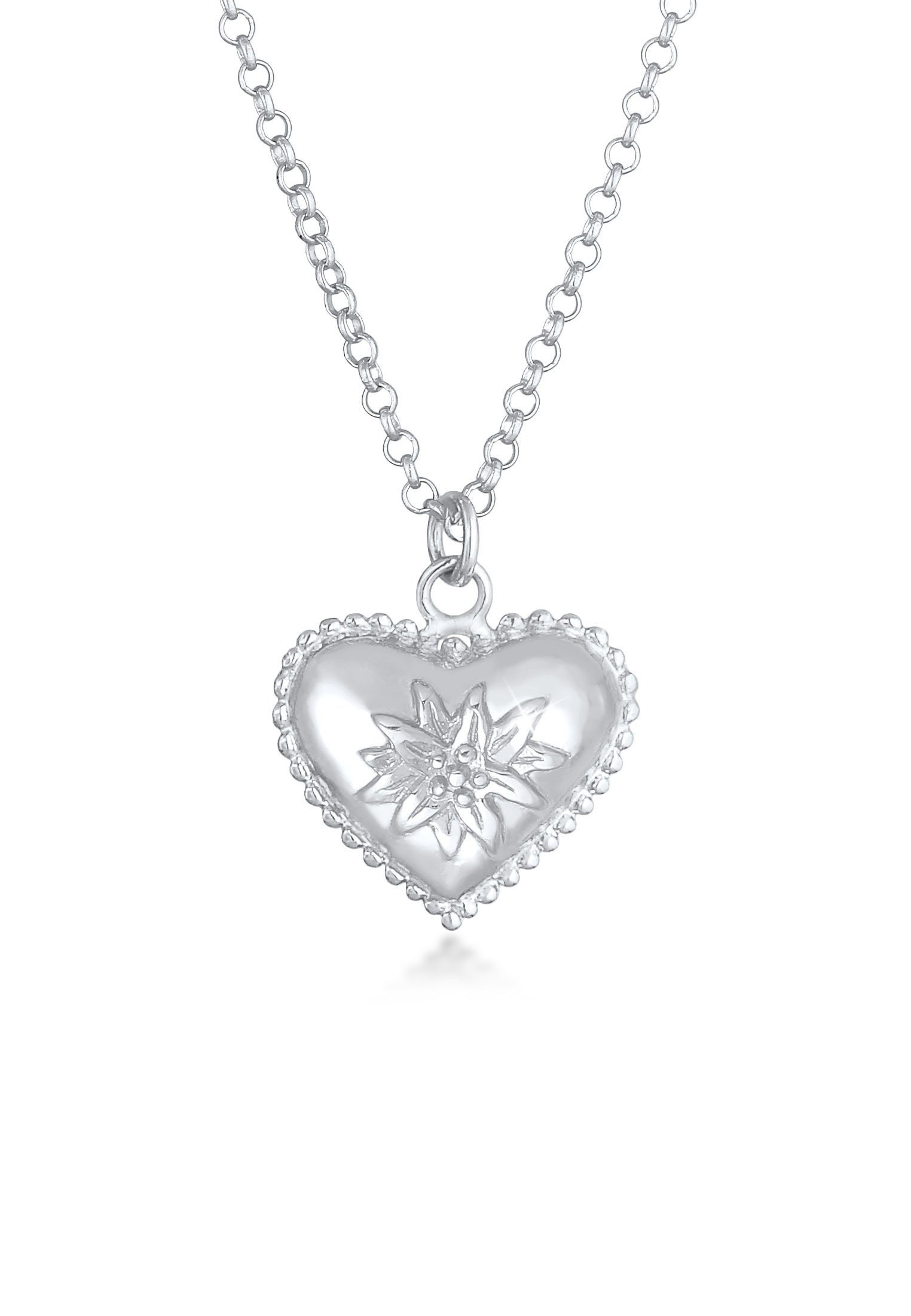 Elli Kette mit Anhänger Elli Halskette Edelweiss Herz Dirndl Look 925 Silber,  Liebevolles Schmuckstück mit Edelweiss Motiv