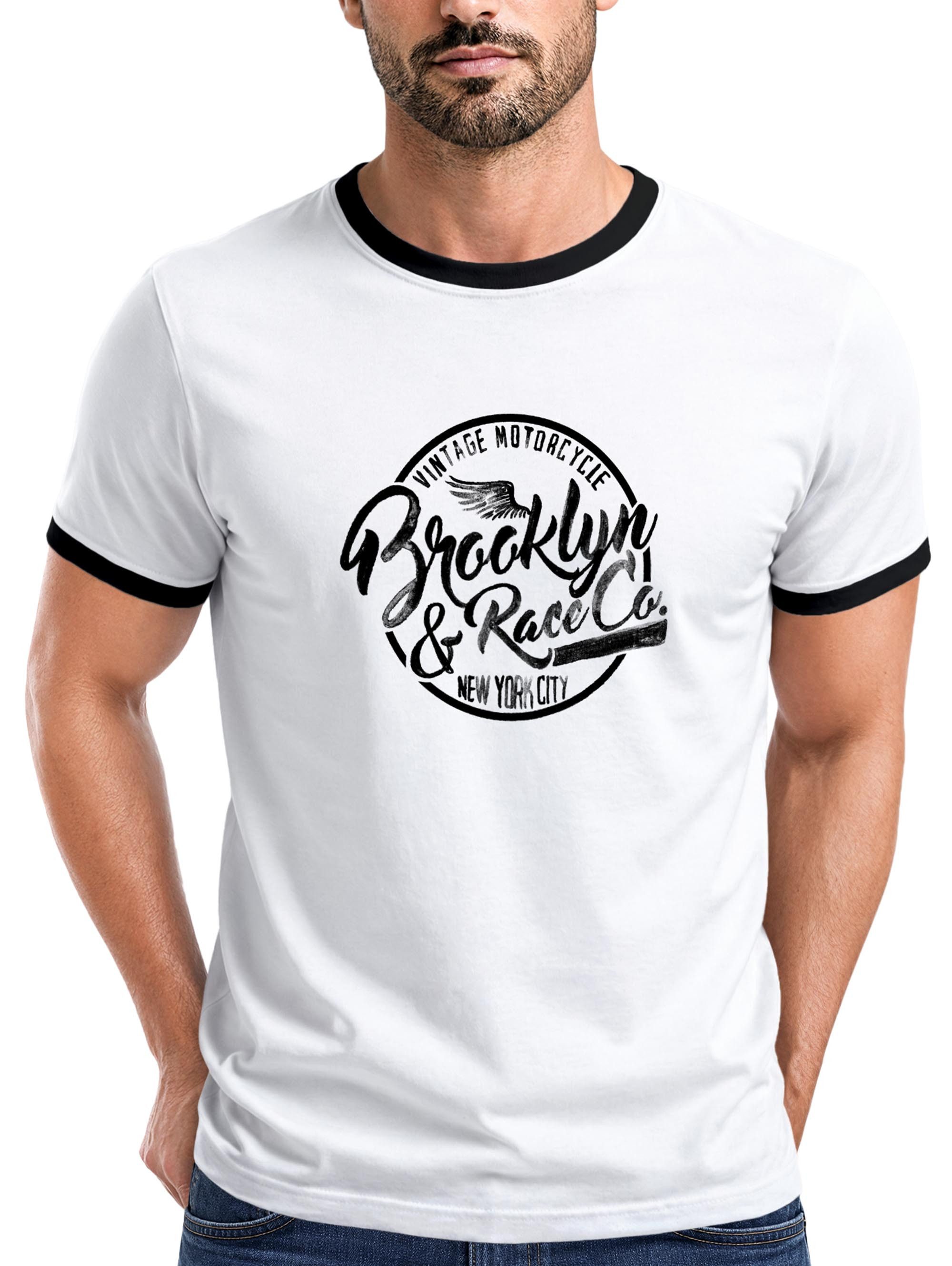 Neverless Print-Shirt Herren T-Shirt Retro Kontrastbund - Design Vintage Motorcycle - mit Print