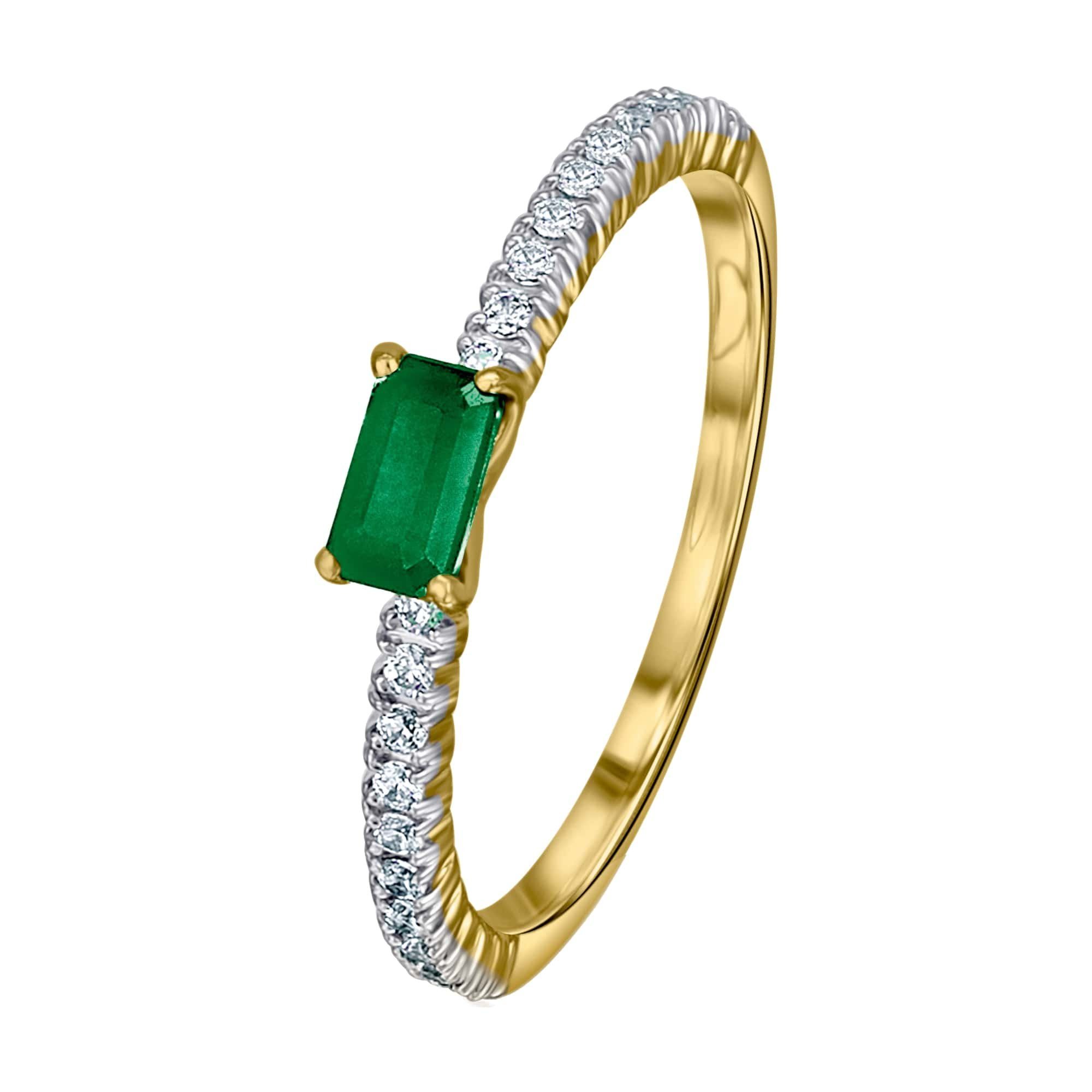 0,18 Diamantring 585 Damen ONE Brillant Schmuck Gelbgold, Gold ct aus ELEMENT Diamant Ring Smaragd