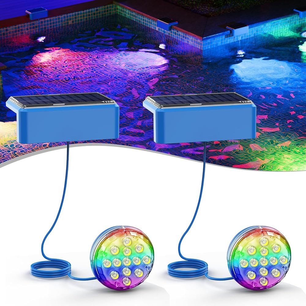 Quntis Pool-Lampe Solar Poolbeleuchtung Licht, Solarbetriebene Unterwasser Pool Lichter, Dimmable LED, mit Fernbedienung, IP68 Wasserdichte, 16 Farben, für Pool, Teich