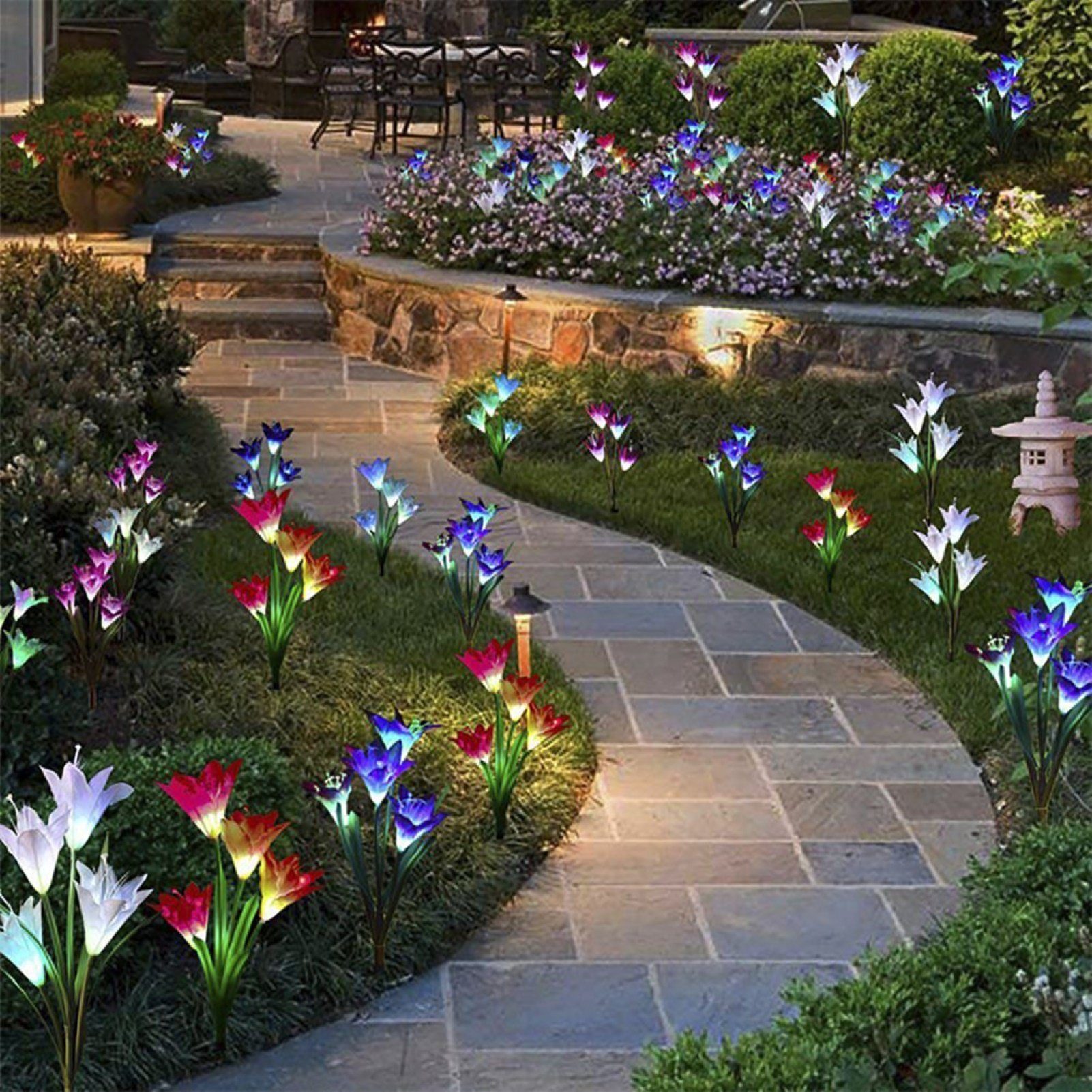 Rutaqian LED Blume Licht, Tageslichtweiß Solarbetriebene Lilie Solarleuchte LED Garten Lampe Dekor künstliche LED wechselbar