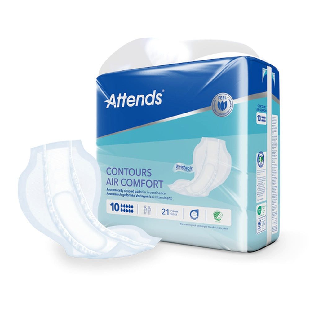 Attends GmbH Inkontinenz-Einlage Attends Contours Air Comfort 10, 10 von 10, 21-St., Saugstärke 10/10, 78,5 x 25 cm, Air Comfort, für Fixierhose
