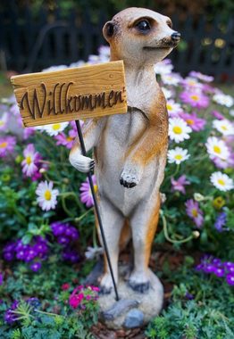 Kremers Schatzkiste Gartenfigur Erdmännchen Willkommenschild Figur Gartenfigur 37cm Meercat Tierfigur