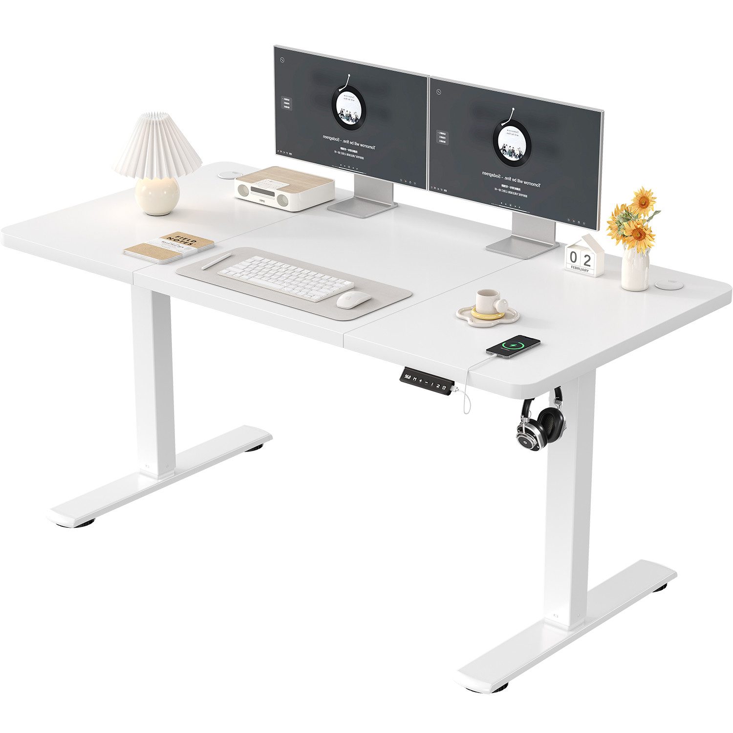 Furnicopia Schreibtisch Höhenverstellbarer mit USB-Ladefunktion und Wecker-Erinnerung (2 Höheneinstellungen 5 Farben und 6 Größen fur eine Vielzahl von Arbeits- und Lernumgebungen)