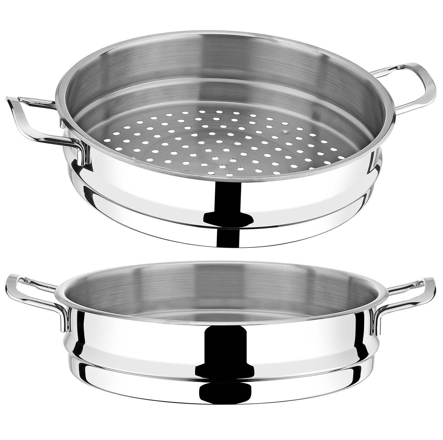 Vaporiera Klausberg Mantowarka KB 7135 | Set Acciaio Inox 18/10 Per Induzione | 3 Elementi Con Coperchio In Vetro, 18 Cm