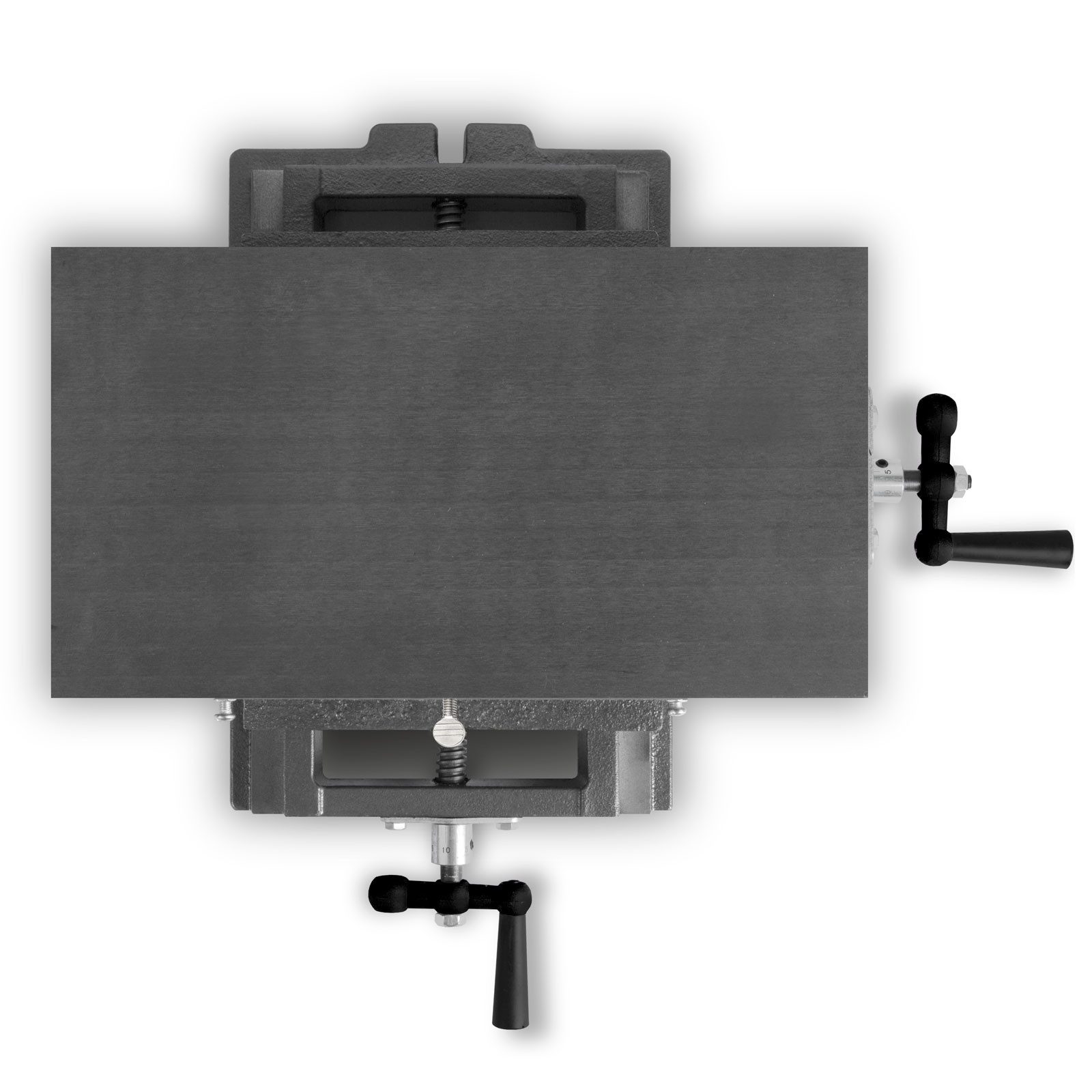 EBERTH Schraubstock Kreuztisch aus Gusseisen und Stahl, Arbeitstisch 200 x 360 mm, Arbeitshöhe 120 mm, 2 Achsen Schraubstock für Bohr- und Fräsarbeiten