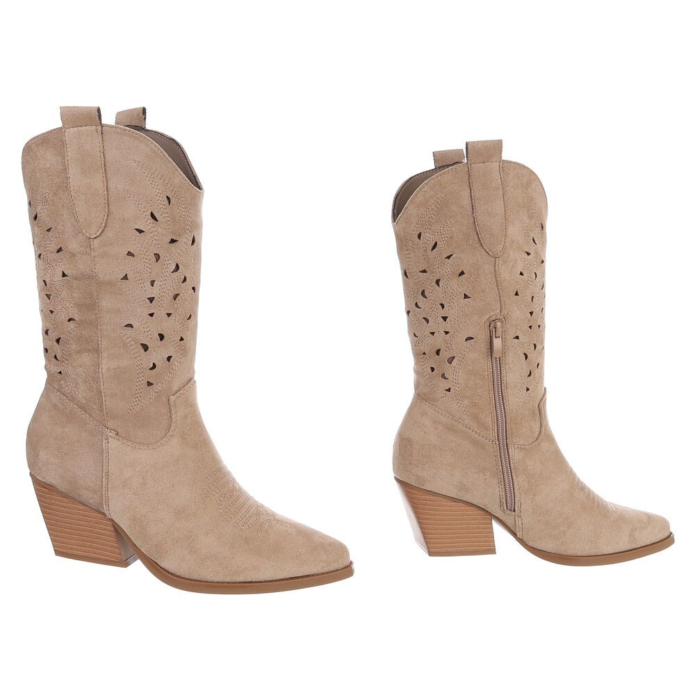 Ital-Design Stylische Stiefeletten mit filigranem Design und Komfort Westernstiefel (91409501) Blockabsatz Stiefel in Hellbraun – Bild 4 von 5