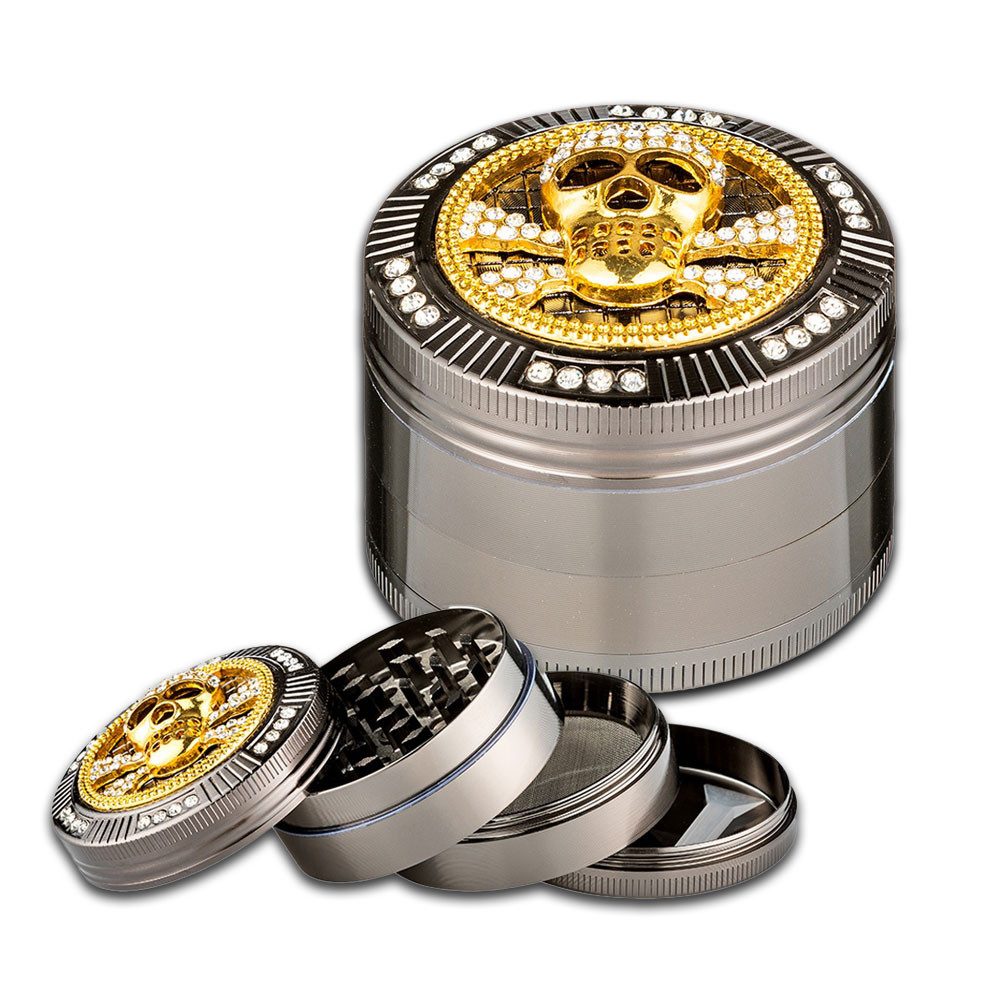 Coumo Kräutermühle Grinder Crusher Set Gewürzmühle Gold & Diamonds, ⌀ 5 cm, Metall