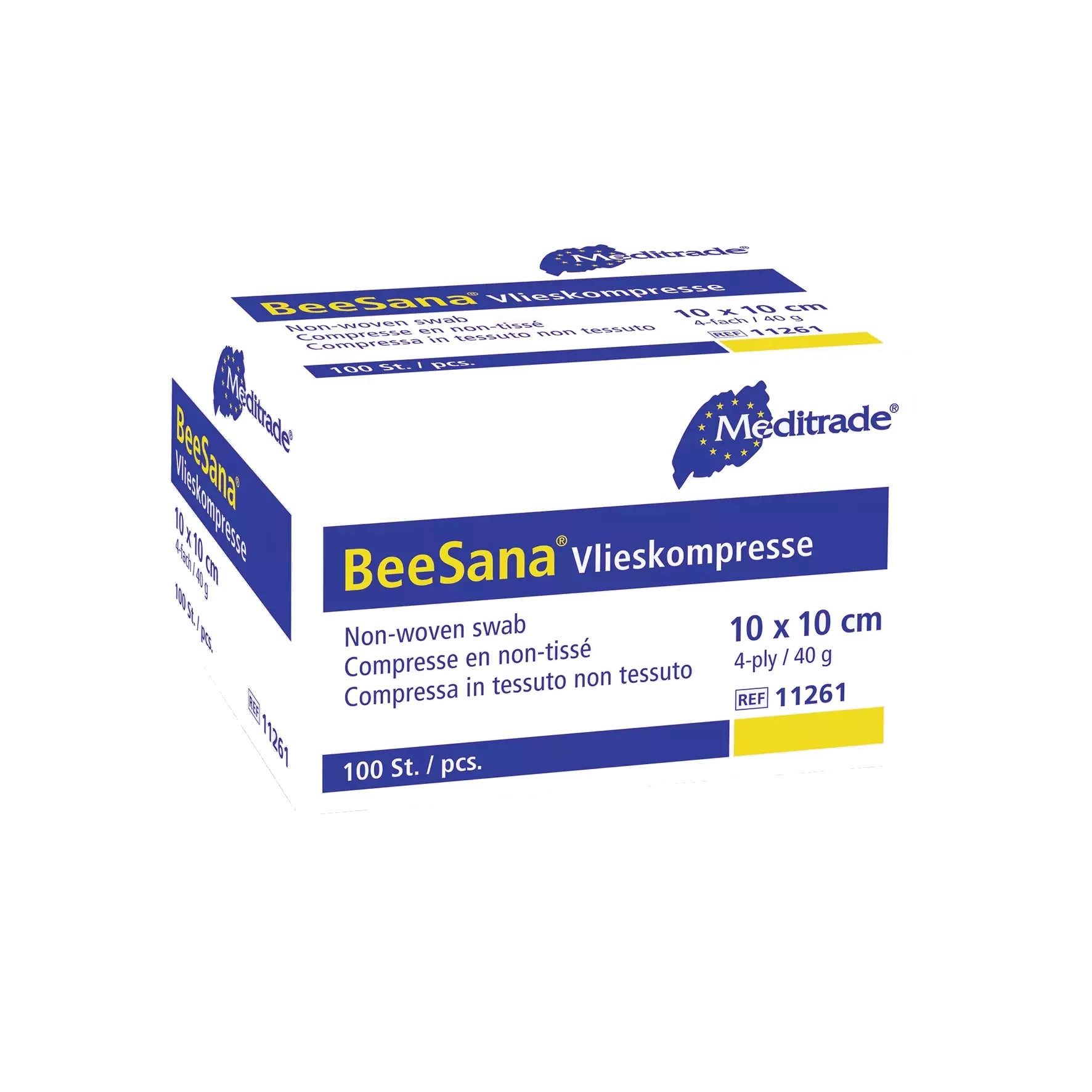 MediTrade Bandage BeeSana Vlieskompresse - unsteril 4-lagig 40 g - 10 x 10 cm - 100 Stk, unsteril, 4-lagig, nicht fasernd
