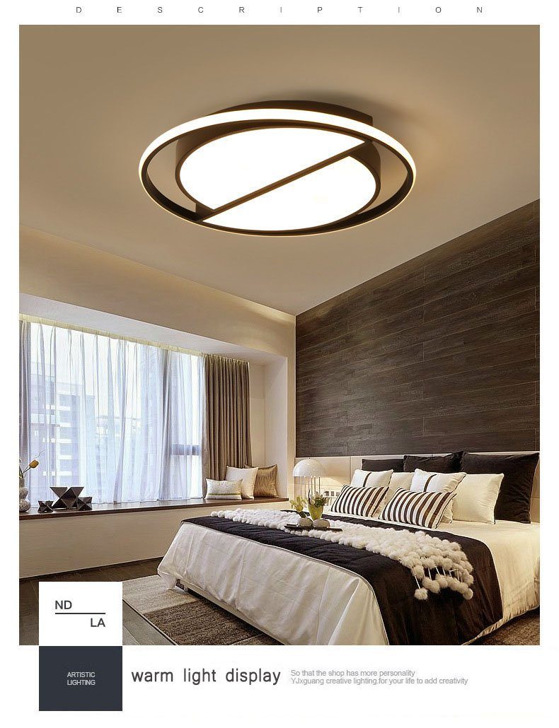 Daskoo Deckenleuchten Dimmbar mit dimmbar Schwarz Deckenleuchte stufenlos Warmweiß/Neutralweiß/Kaltweiß, Schlafzimmer, Deckenlampe Rund LED fest LED integriert, LED Fernbedienung 48cm