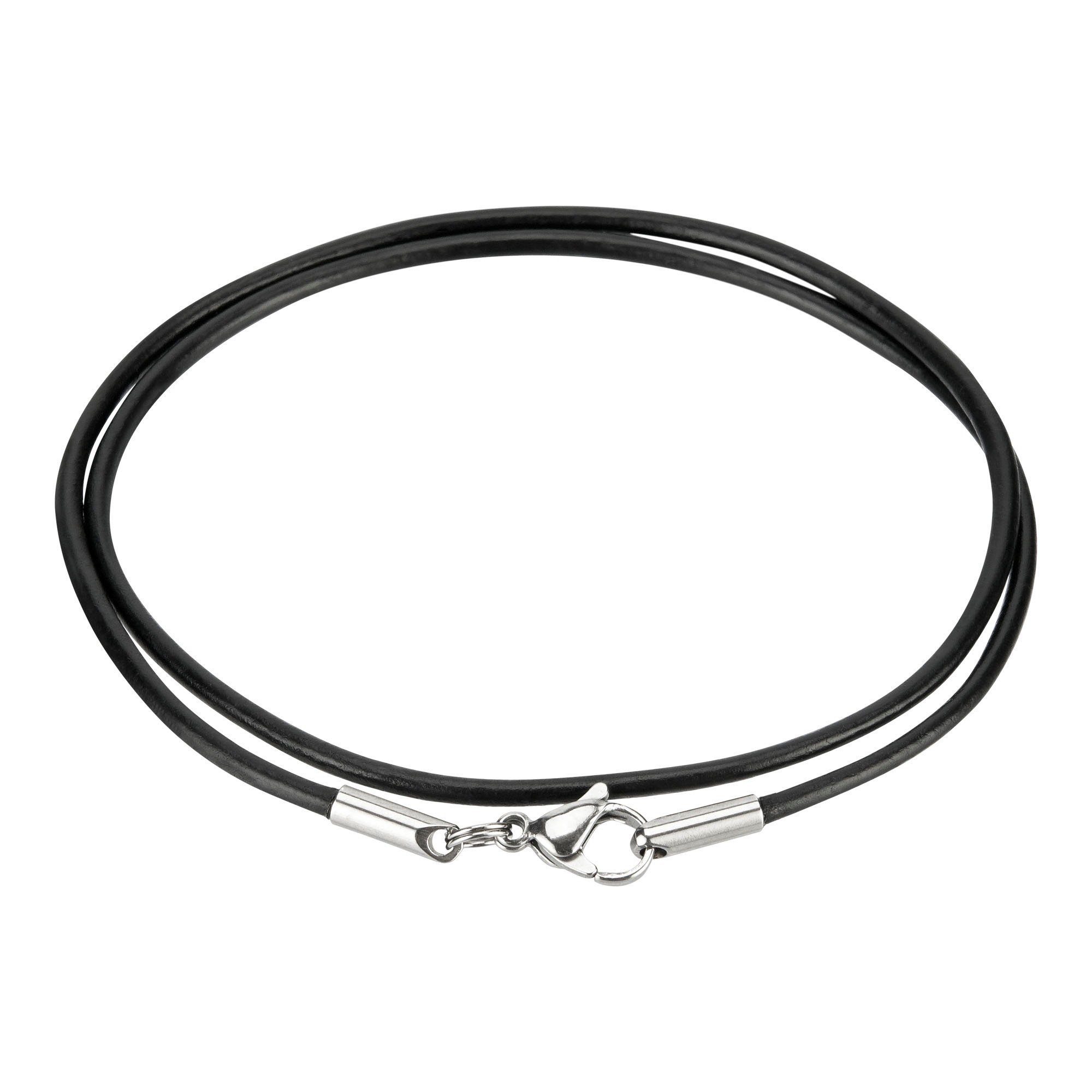 AURORIS Kette ohne Anhänger Echtleder Kette schwarz Lederband Dicke 2mm mit Karabinerverschluss ohne Verbindungsring aus Edelstahl Made in Germany mehr