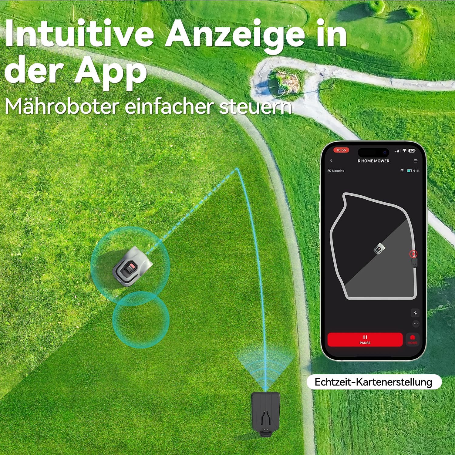Redkey Rasenmähroboter MGC500/1000 Akku Rasenroboter Kabelbruch Finden Automatisch, bis 500 m² Rasenfläche, (Steuerung über APP WiFi/Bluetooth), Automatisch Aufladefunktion