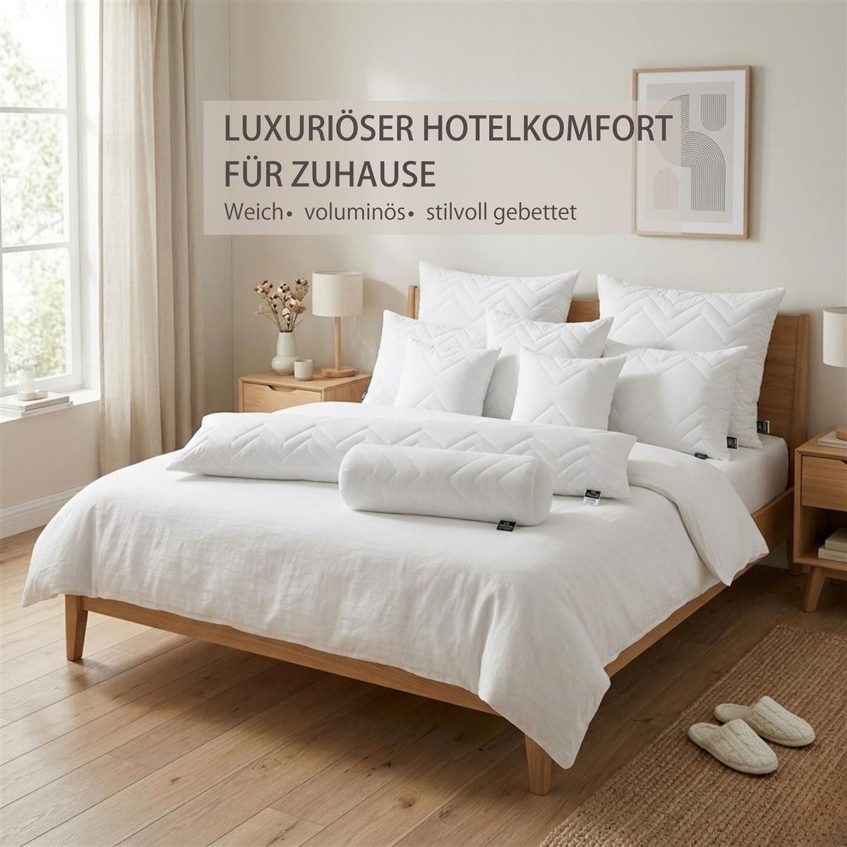 SEI Design Microfaserkissen Nackenrolle Nackenstützkissen Mikrofaser 15x40 cm, Füllung: Faserbällchen, Bezug: Microfaser, Seitenschläfer, Rückenschläfer, Bauchschläfer, Kissen, Steppkissen, gesteppt mit Reißverschluss 95°C waschbar