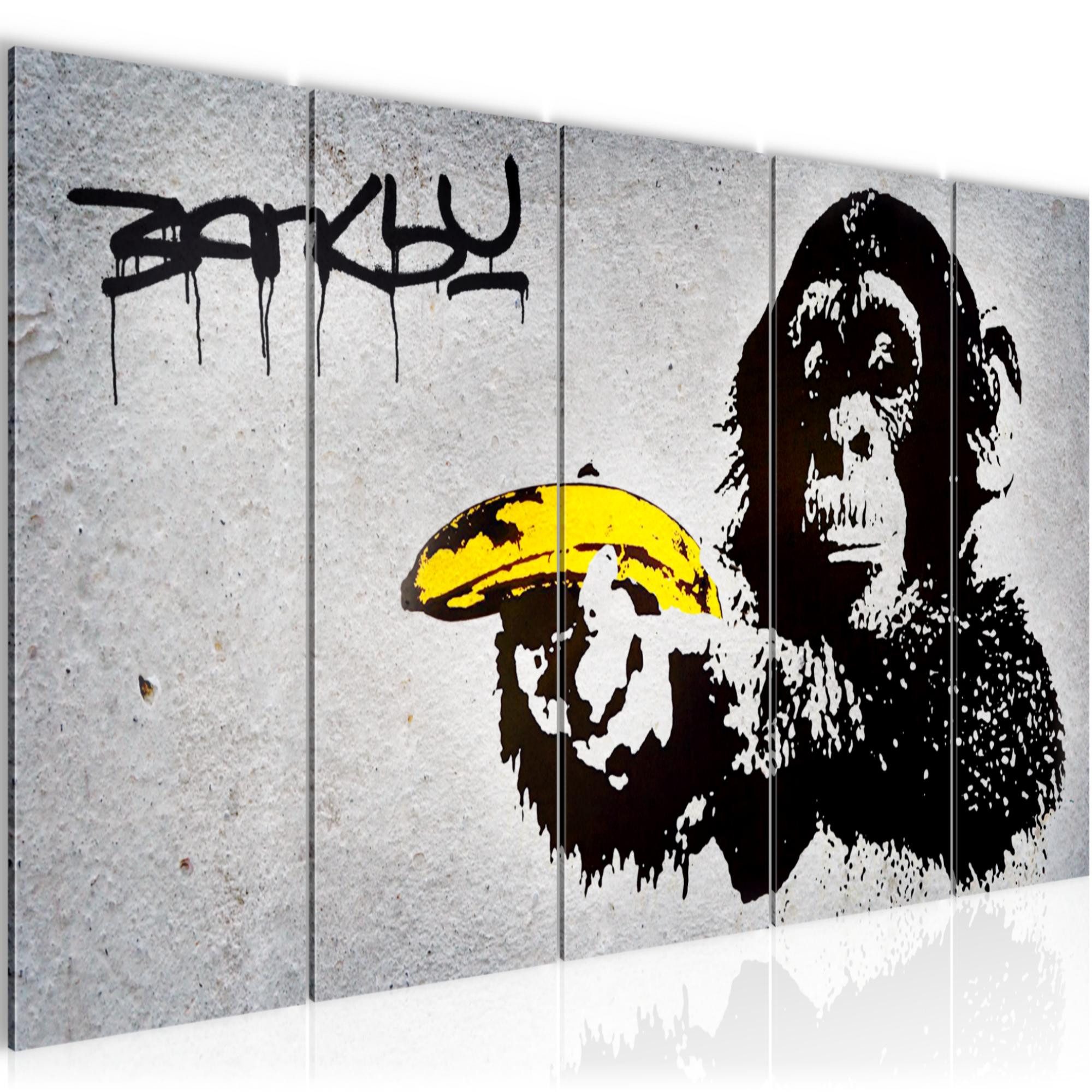 Runa Art Wandbild Monkey Banana Gun Loft Grau 5 Teilig Made in Germany 302855a, 200L x 80B cm