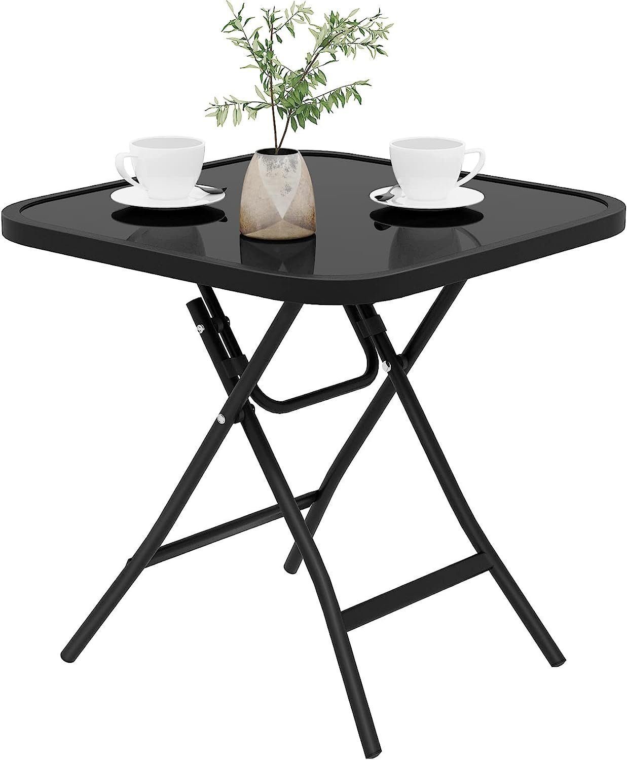 EUGAD Gartentisch (1-St), Beistelltisch klappbar, aus Glas&Metall, rechteckig