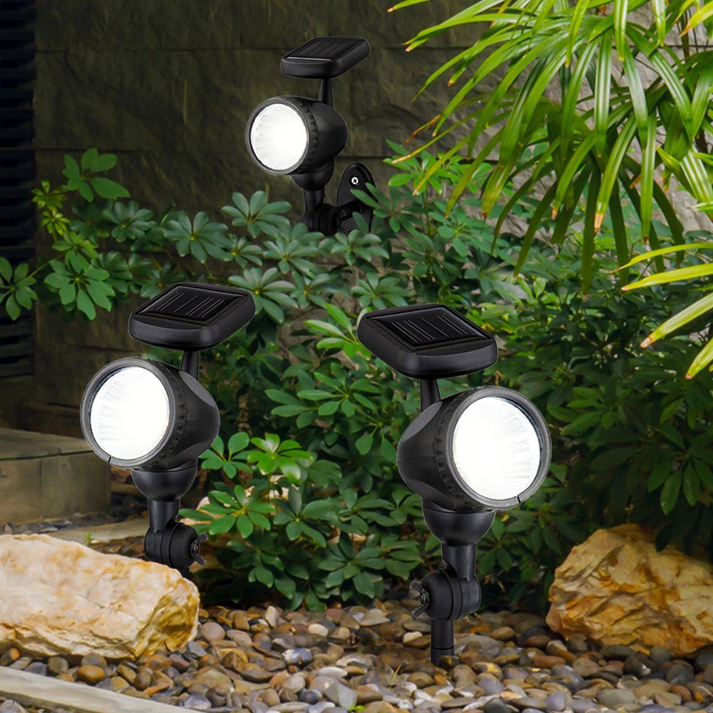 etc-shop Gartenstrahler, LED-Leuchtmittel fest verbaut, 3er Set LED Außen  Steck Leuchten Solar Lampen beweglich Spot Strahler