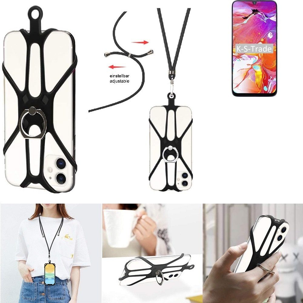 K-S-Trade Handyhülle für Samsung Galaxy A40s, 3in1 Handykette Handyband Handykordel Halsband Smartphone-Ring