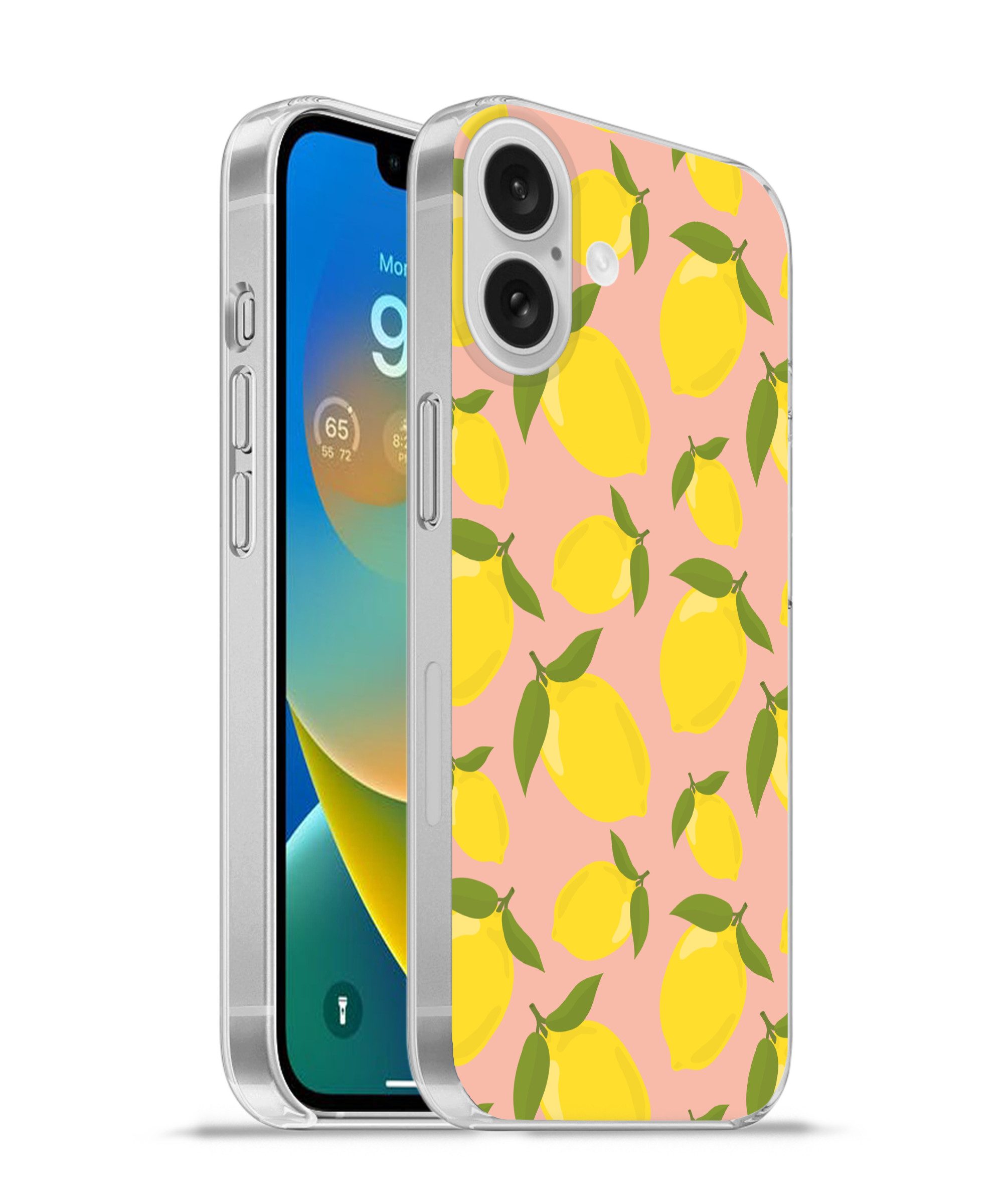 MuchoWow Handyhülle für Apple iPhone 16 Zitronen - Gelb - Rosa - Muster - Obst, Smartphone-Bumper, Print, Handy Schutzhülle Dünn