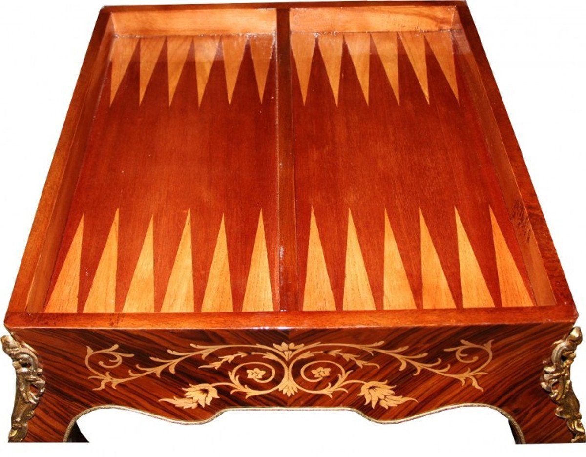 Casa Padrino Gamingtisch Art Deco 60 Intarsien Barock Schach Backgammon / L x H Braun x Stil 71 60 Tisch Spieltisch B cm Möbel Mahagoni - Antik