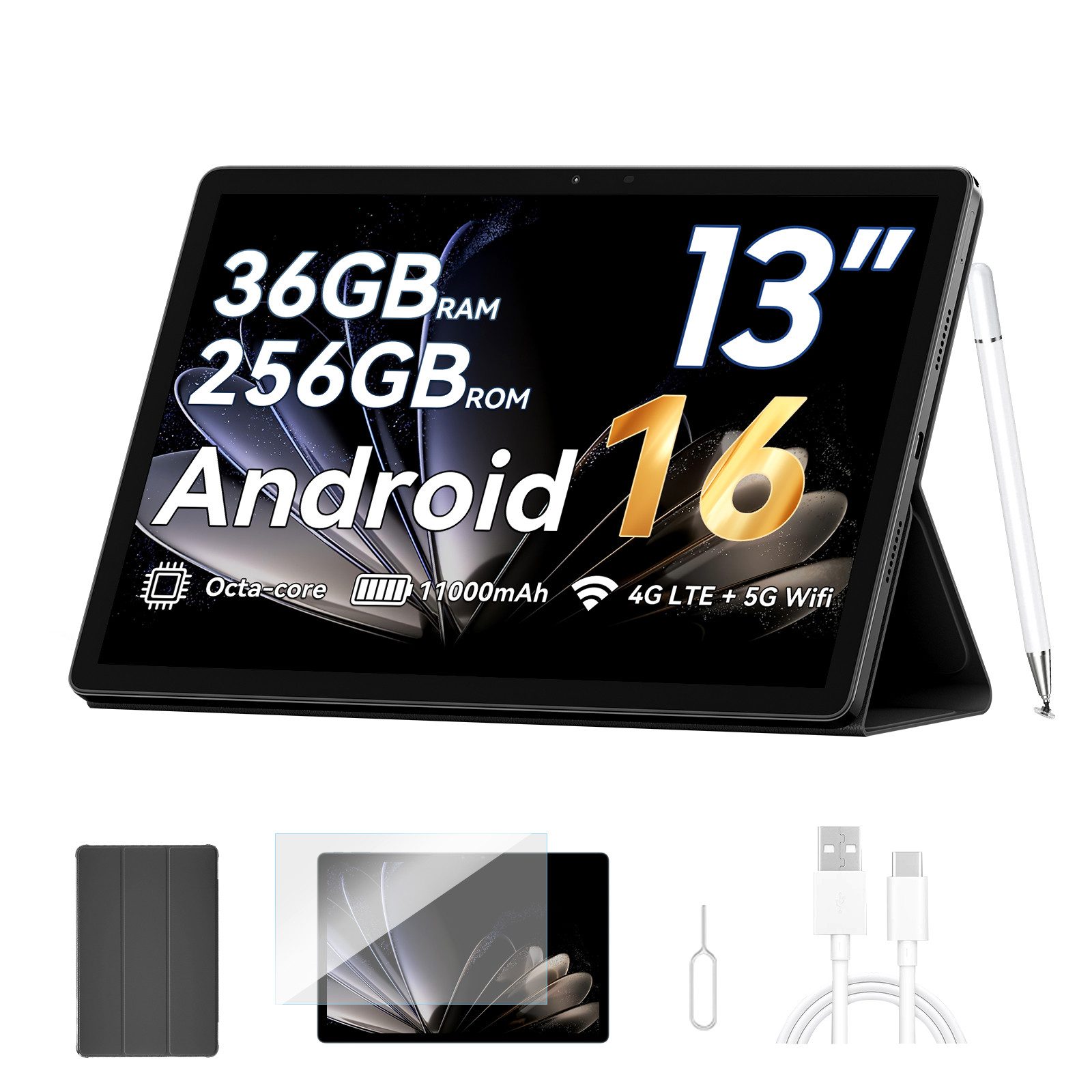 blackview Mega8 13' 4G LTE Android 16 Tablet (13", 256 GB, 16, 4G(LTE), 13 zoll, Android 16, 50MP, 11000mAh, 4G LTE, T620, 256GB)