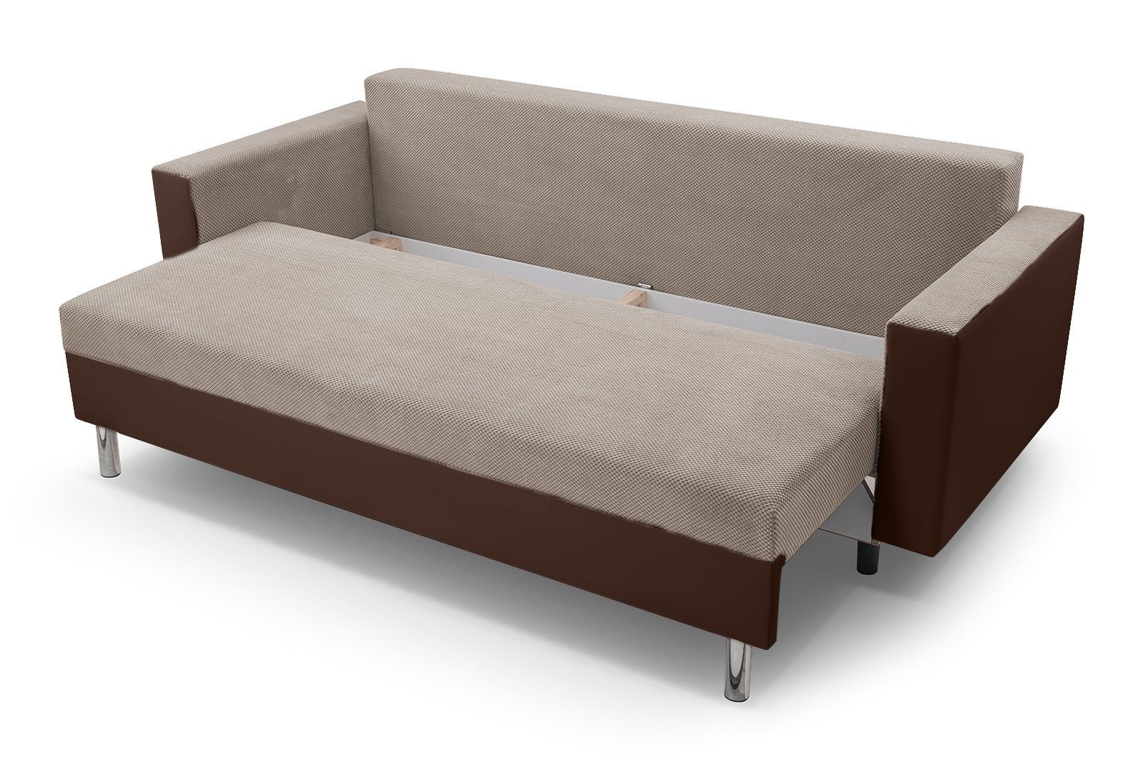 Webstoff Schlaffunktion Beautysofa Bettkasten, 3-Sitzer 22 66) Braun Hellbraun Polstersofa Sofa MALTA, + (dot aus soft + cm Dreisitzer + 225 mit Kunstleder, und