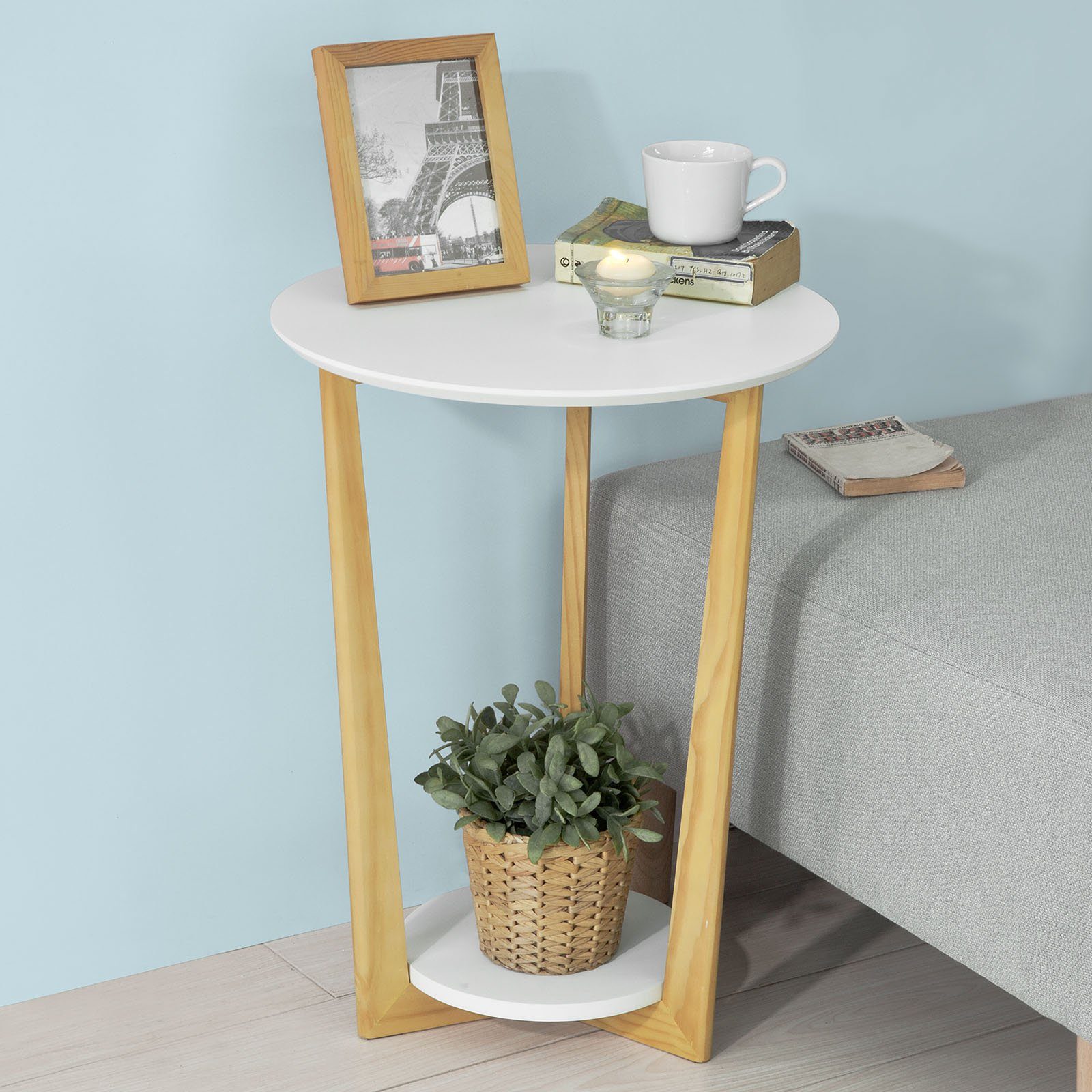 SoBuy Beistelltisch FBT52, Couchtisch Kaffeetisch Balkontisch mit 2 Ablagen