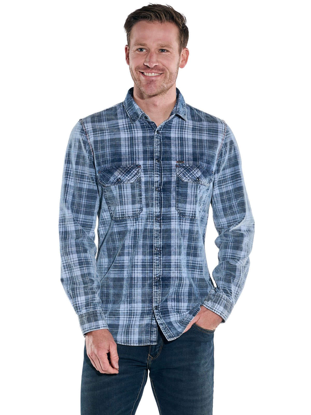 Engbers Langarmhemd engbers Herren Langarm-Hemd aus Babycord, Indigoblau