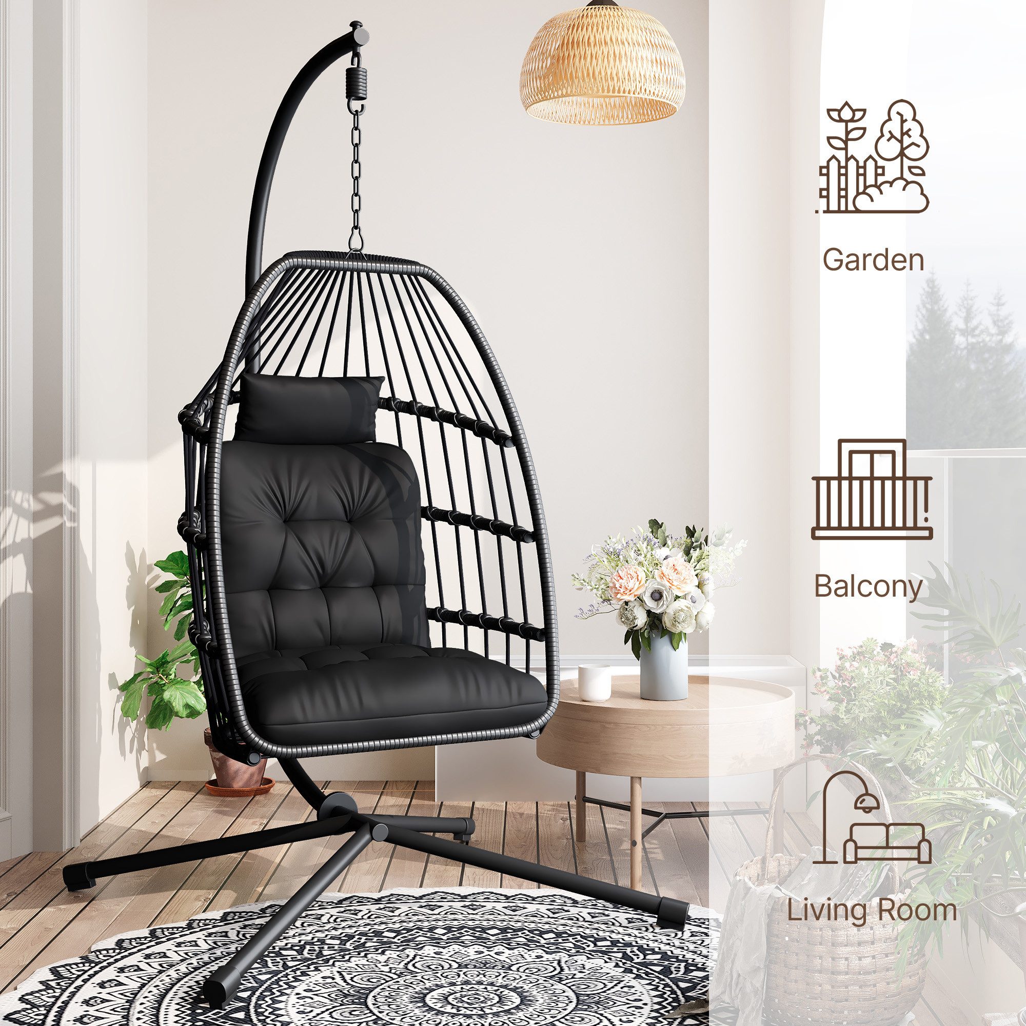 Bealife Hängesessel mit Gestell und Kissen, Hängesessel der Hängekorb