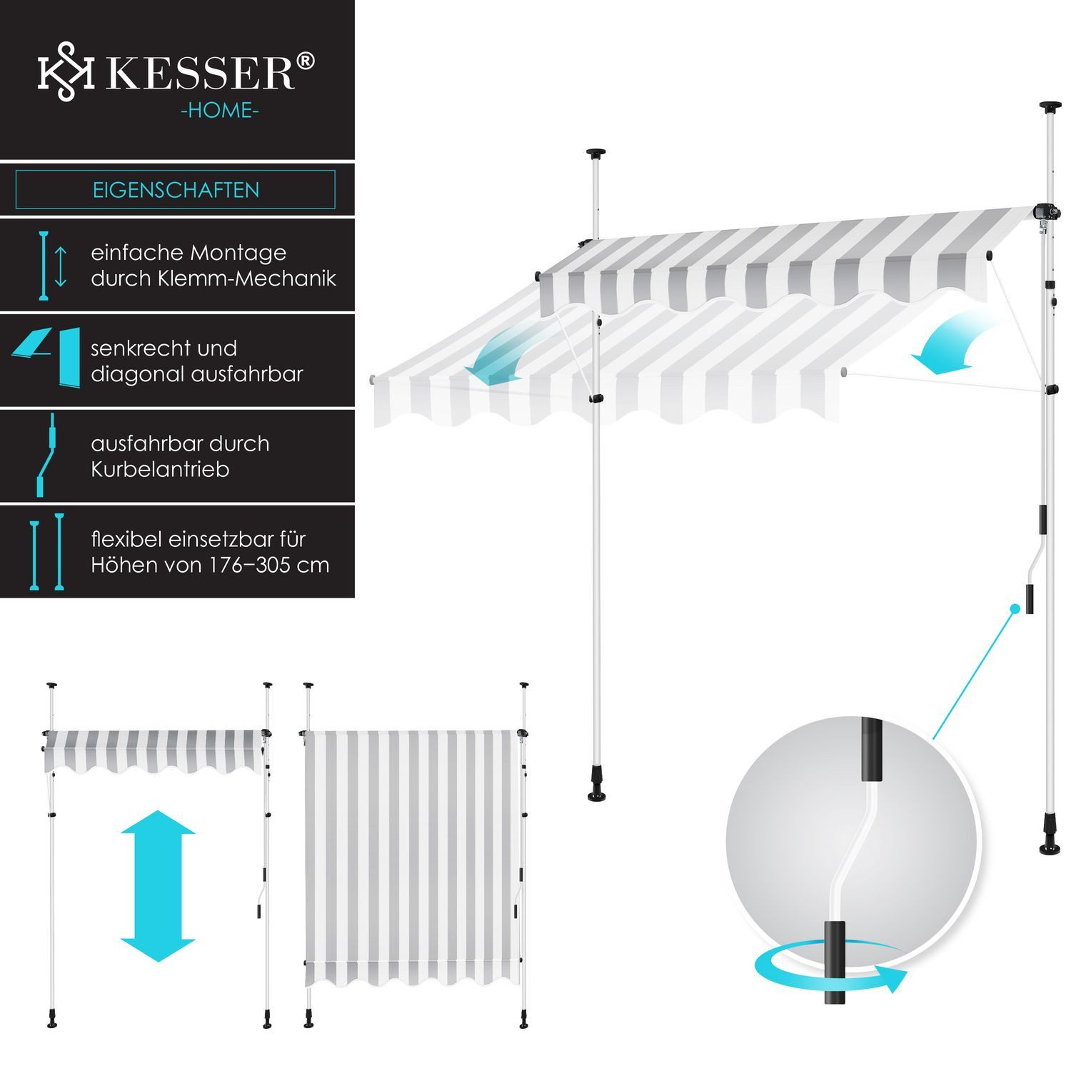 KESSER Klemmmarkise Klemmmarkise mit Handkurbel Balkon günstig online kaufen