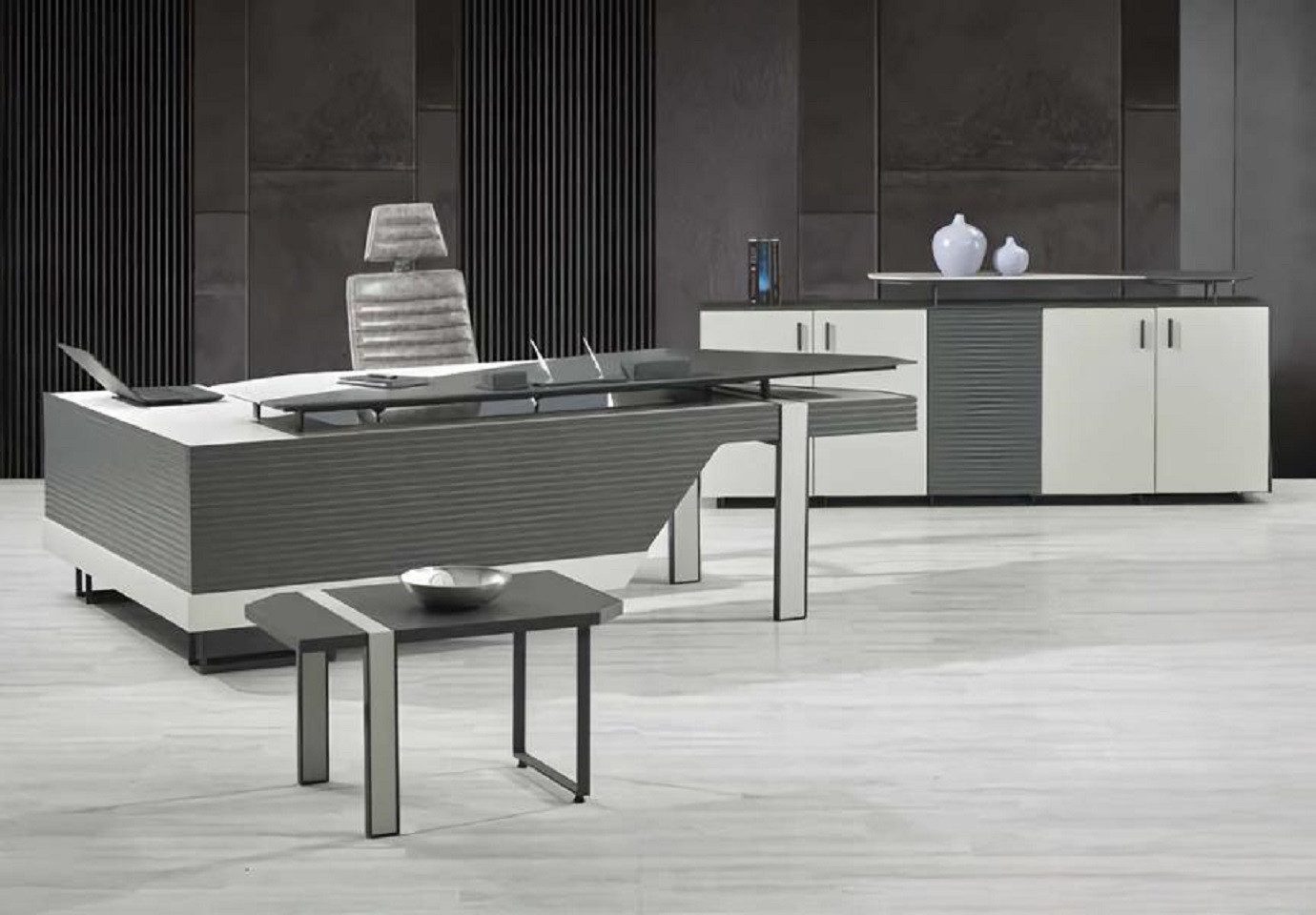 JVmoebel Büromöbel-Set Moderne Schreibtischausstattung aus hochwertigen Materialien, (1-tlg., 3tlg. Arbeitszimmer Set (Schreibtisch + Couchtisch + Sideboard), Made in Europa